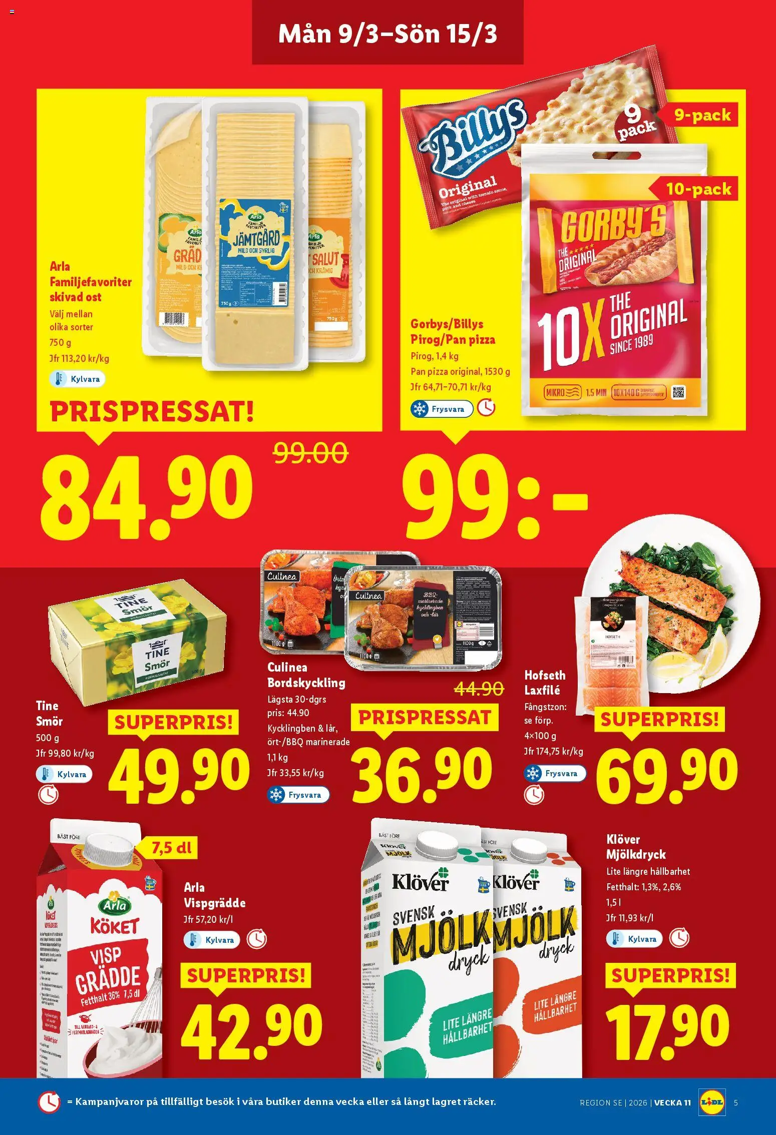 Lidl reklamblad aktuell från 09.03.2026 | Sida: 5 | Produkter: Lax, Pizza, Grädde, Vispgrädde