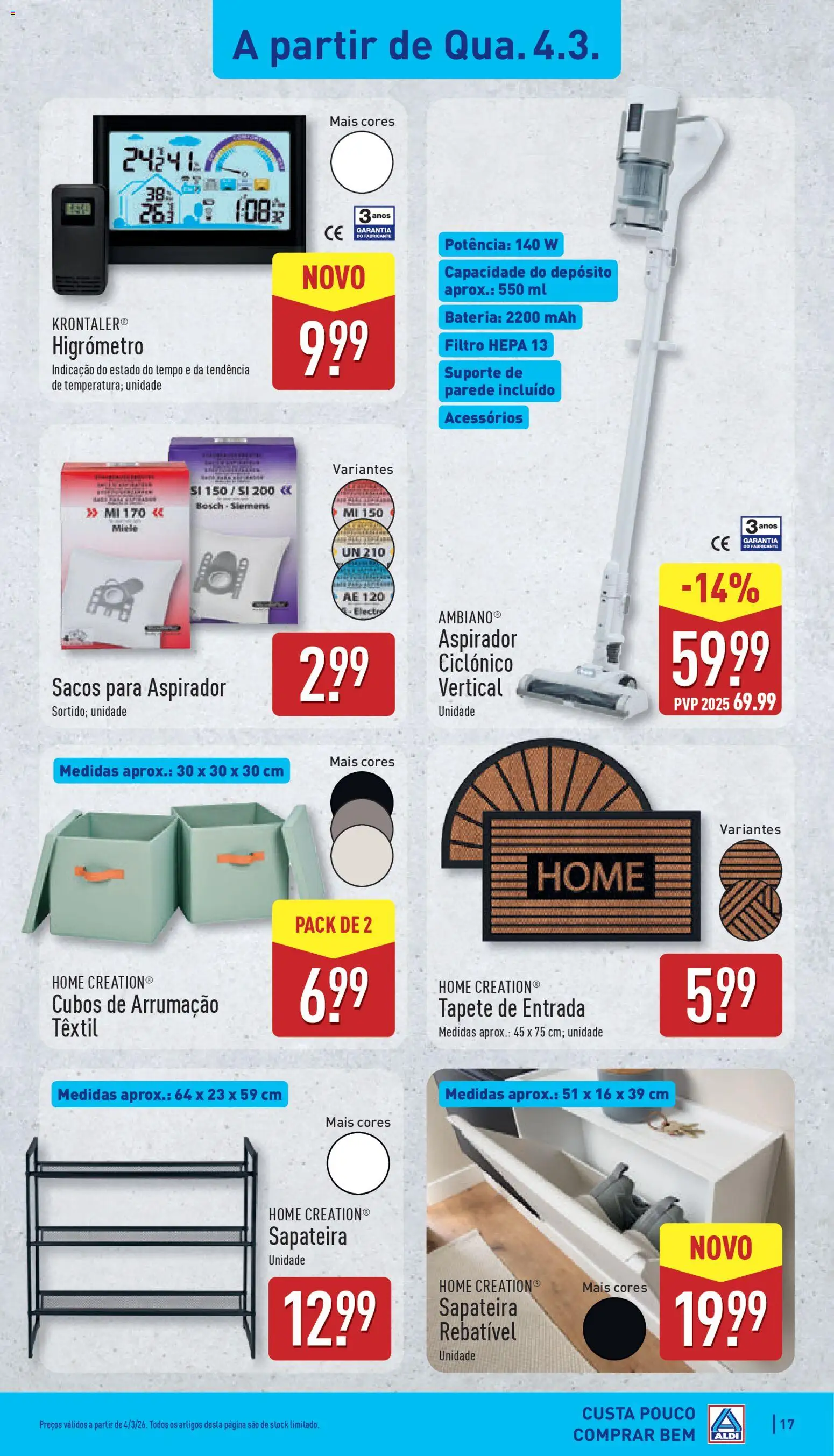 Aldi folheto │ válido de 02.03.2026 | Página: 17 | Produtos: Aspirador, Bateria, Tapete, Sapateira