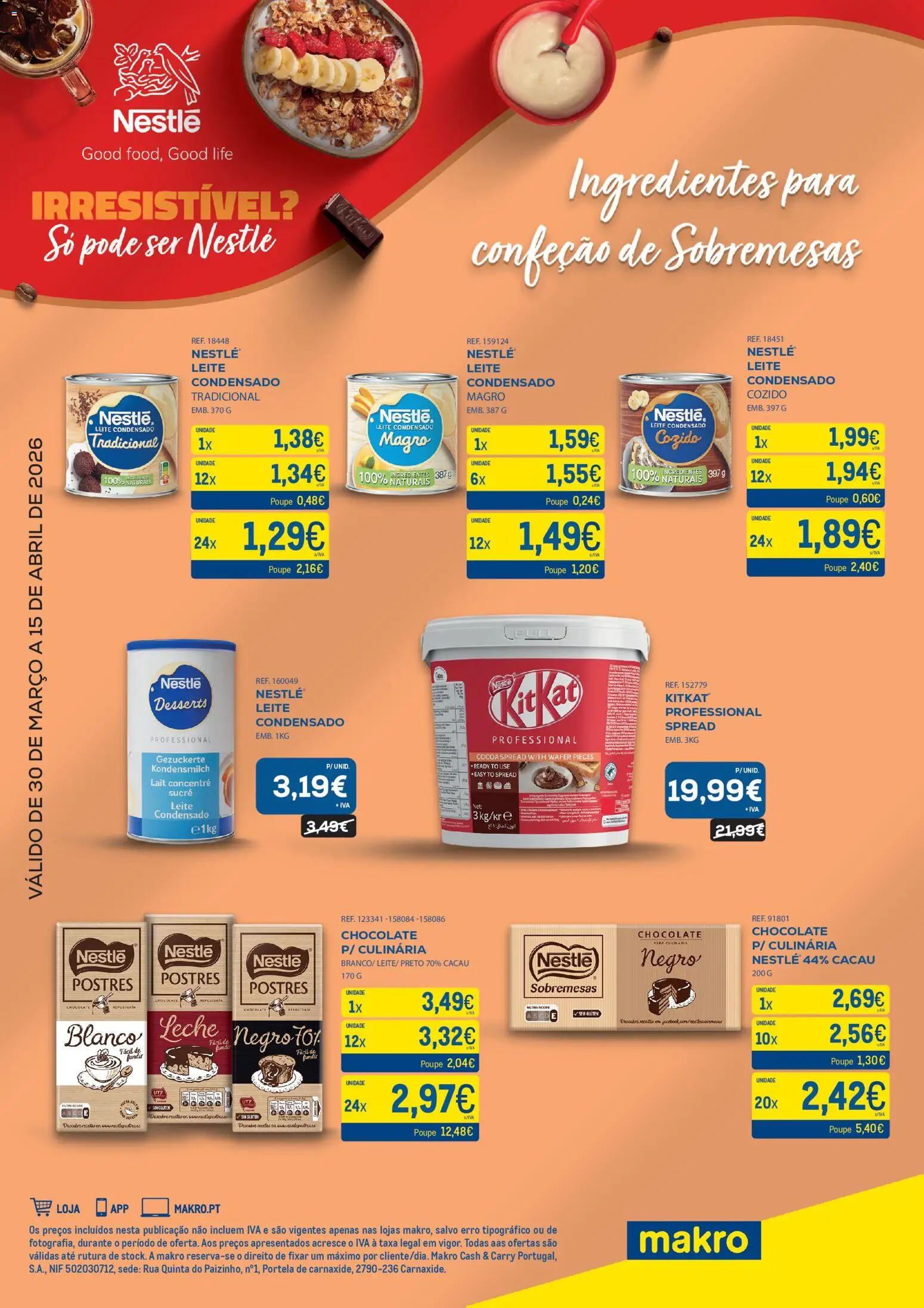 Makro Monofolha Nestlé │ válido de 30.03.2026 | Página: 1 | Produtos: Leite condensado, Leite, Nestlé, Chocolate
