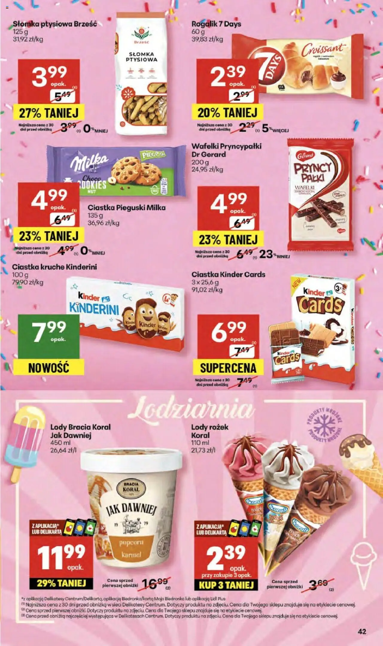 Delikatesy Centrum Gazetka - Sklepy Własne od 02.10.2025 | Strona: 42 | Produkty: Ciastka kruche, Słomka ptysiowa, Milka, Lody