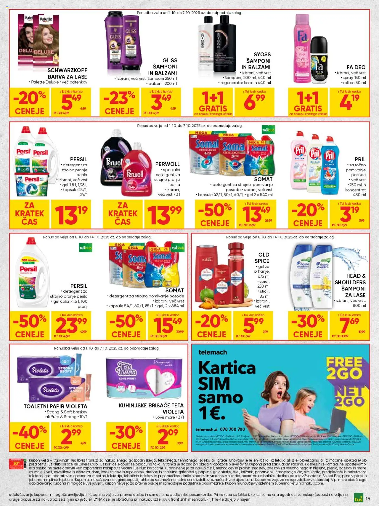 Novi Tuš katalog ponudbe – veljaven od 01.10.2025 | Stran: 15 | Izdelki: Toaletni papir, Barva za lase, Detergent, Barva