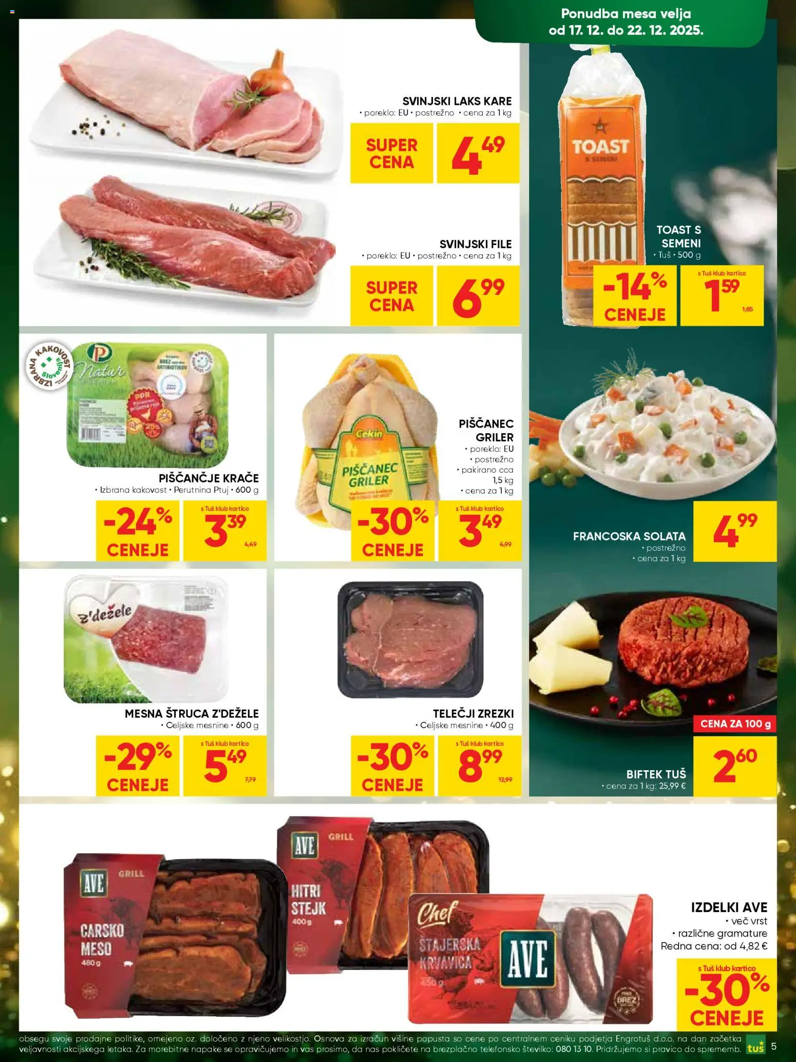 Novi Tuš katalog ponudbe – veljaven od 17.12.2025 | Stran: 5 | Izdelki: Toast, Zrezki, Bilderrahmen, Solata