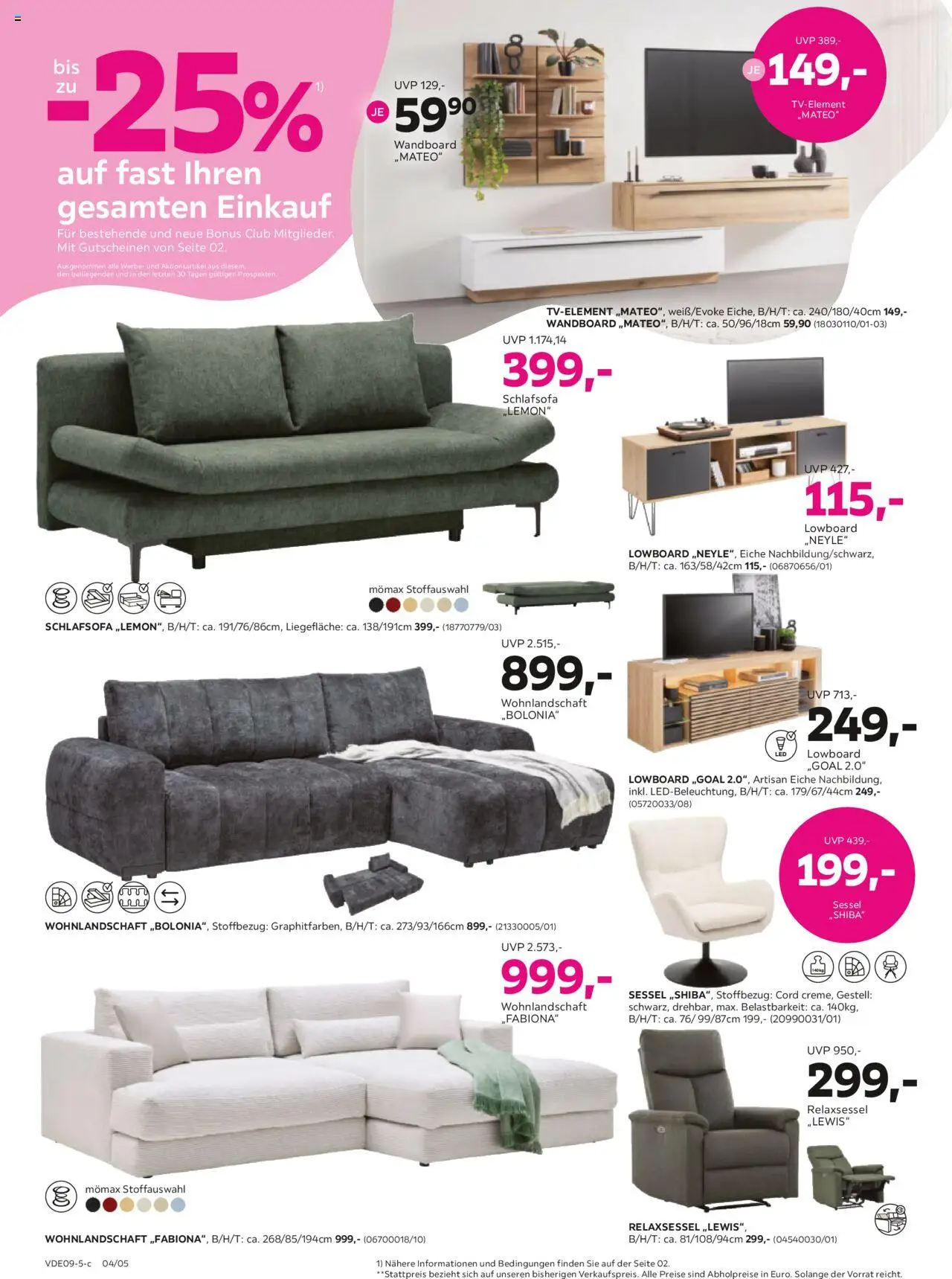 Mömax Prospekt 	 – gültig ab 08.09.2025 | Seite: 4 | Produkte: Schlafsofa, Relaxsessel, Lowboard, Wandboard