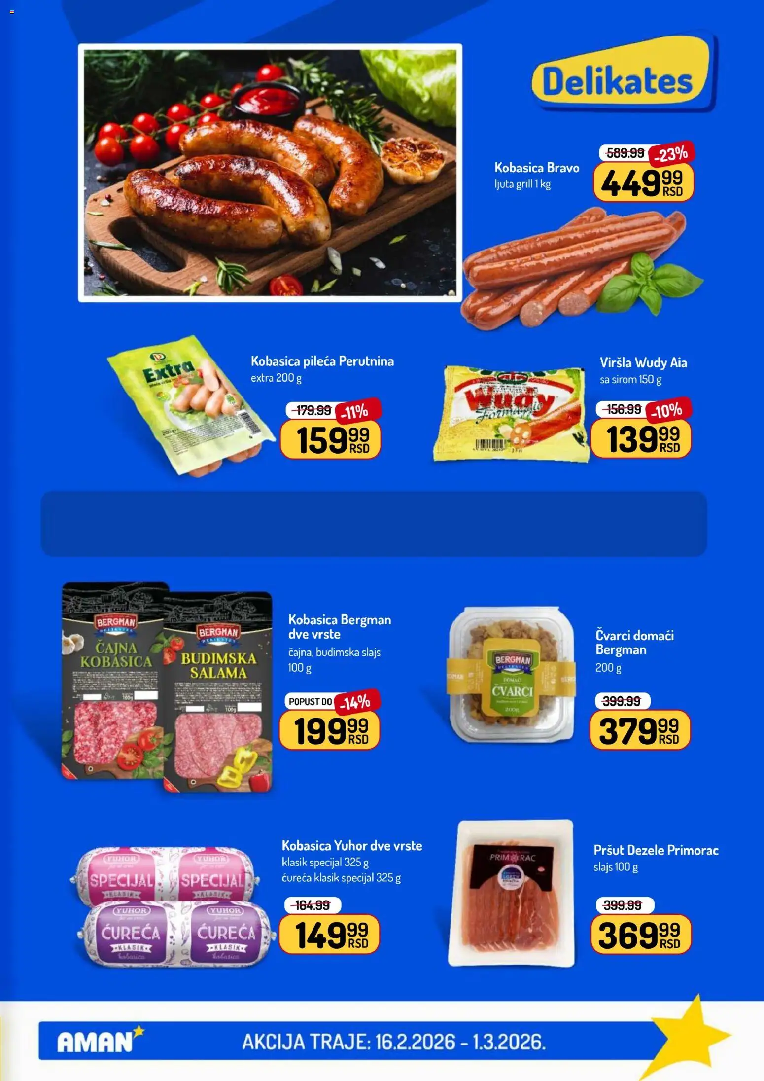 Aman katalog - važi od 16.02.2026 | Strana: 5 | Proizvode: Pršut, Čvarci, Salama, Kobasica