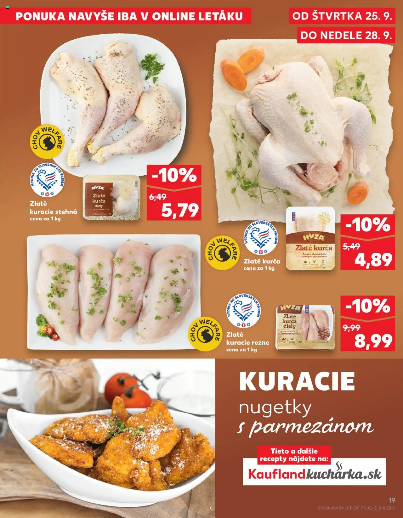 Nové Kaufland akcie – leták je platný od 25.09.2025 | Strana: 19 | Produkty: Kuracie rezne, Kuracie stehná, Kurča