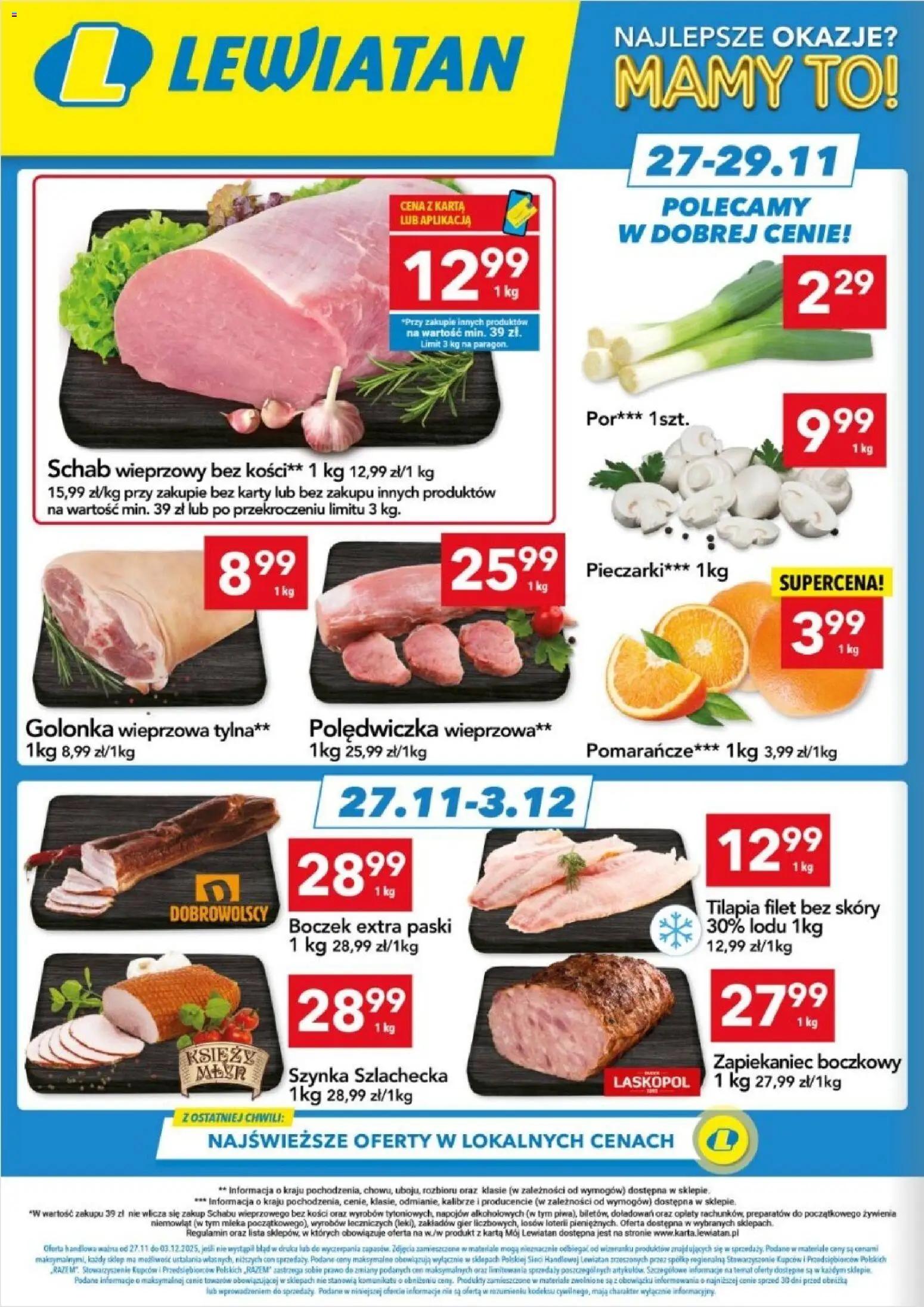 Lewiatan gazetka - Lublin od 27.11.2025 | Strona: 2 | Produkty: Pieczarki, Schab, Polędwiczka wieprzowa, Boczek