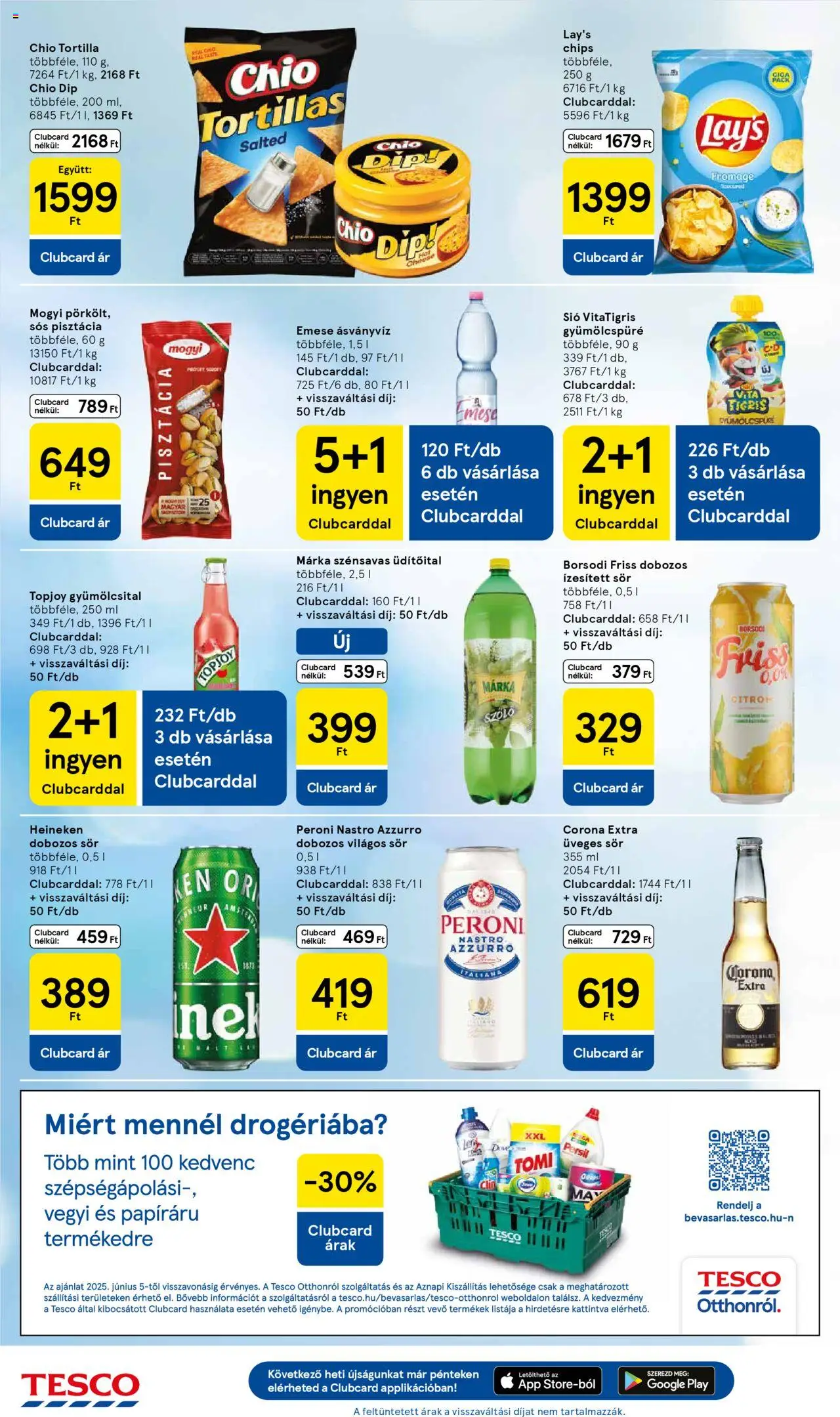 Tesco akciós ujság - amely érvényes a következő dátumtól: 12.06.2025 | Oldal: 6 | Termékek: Chips, Tortilla, Ásványvíz, Sör