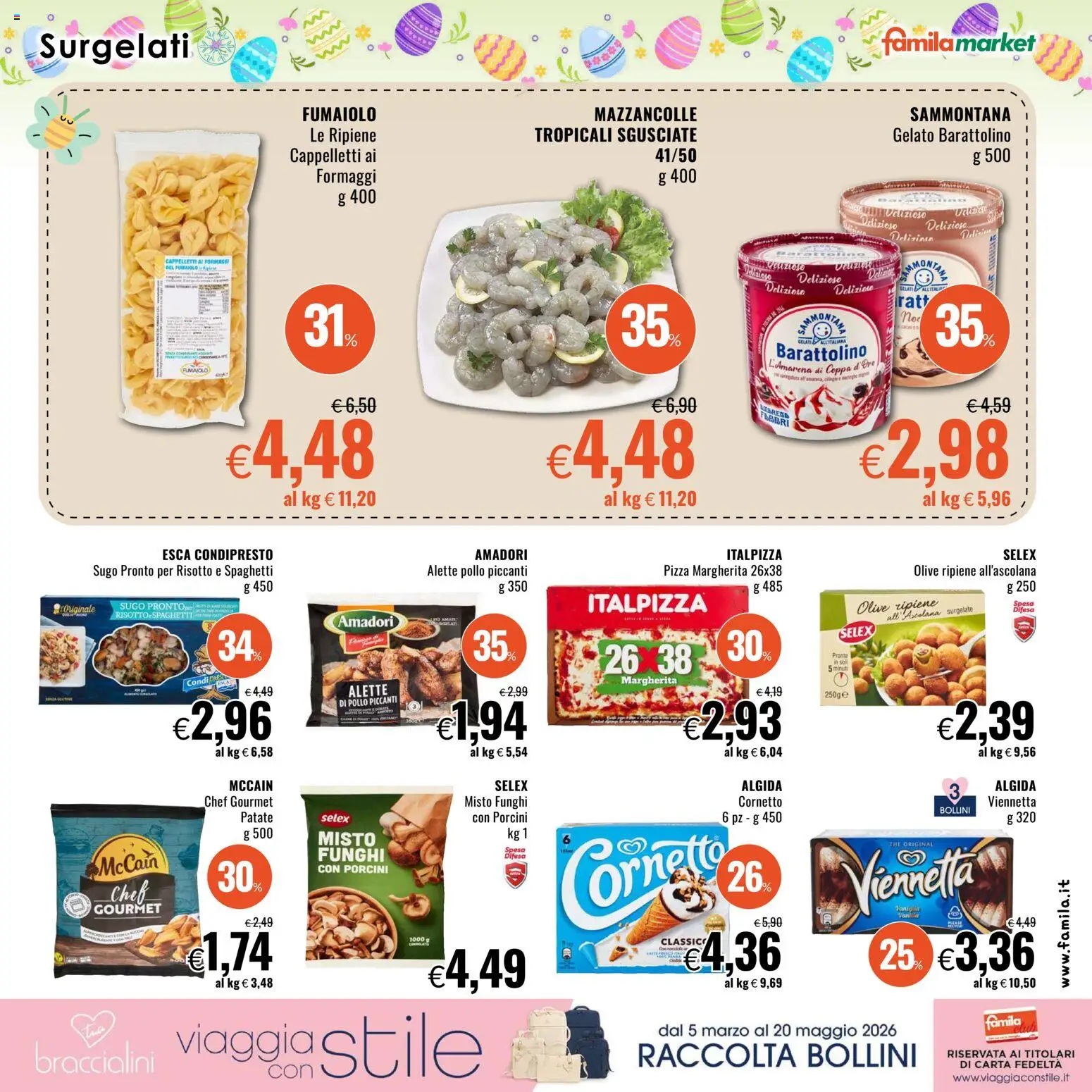 Volantino Famila del 26.03.2026 | Pagina: 11 | Prodotti: Cornetto, Gelato, Mazzancolle, Funghi