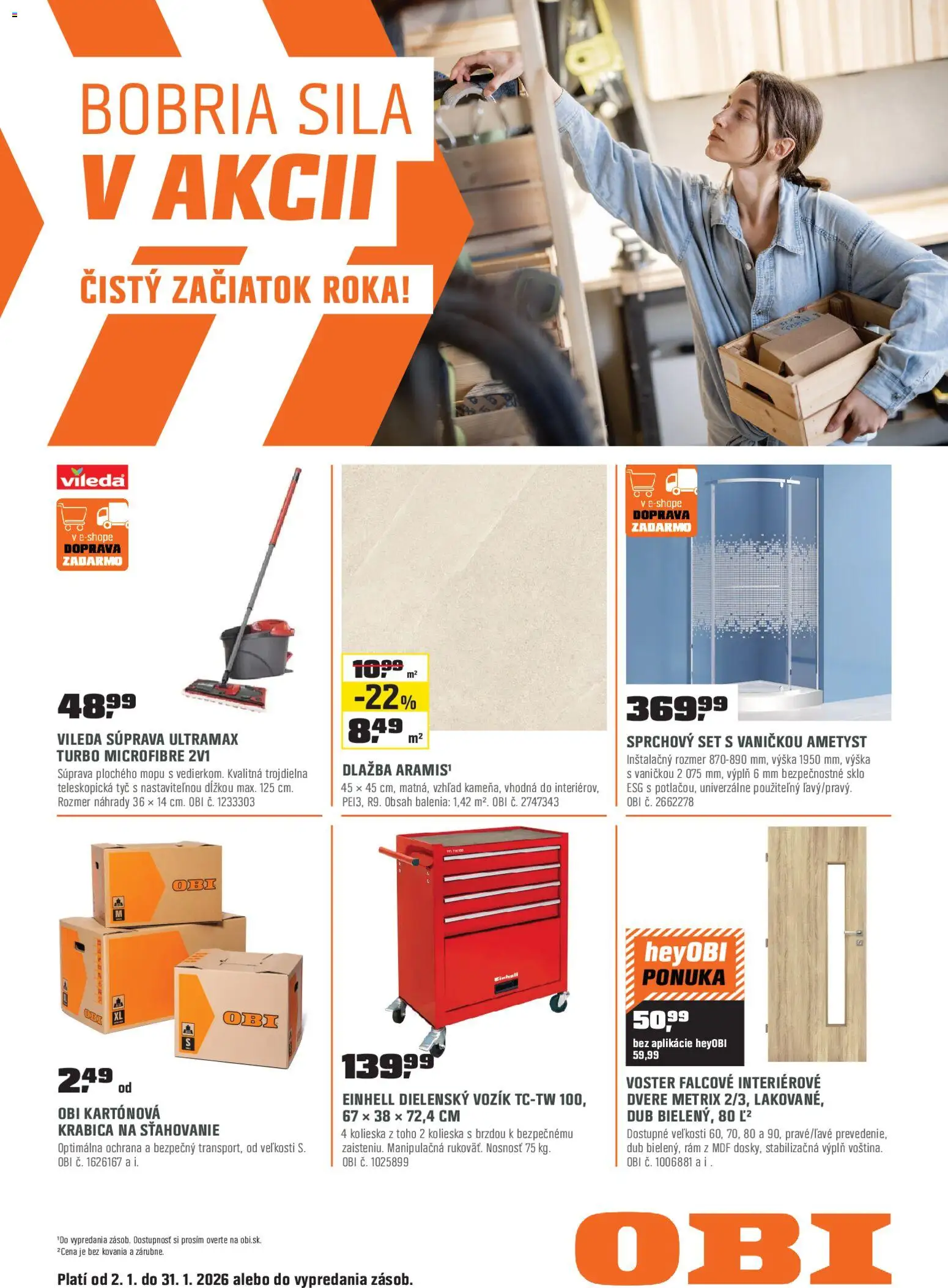 Nové OBI akcie – leták je platný od 02.01.2026 | Strana: 1 | Produkty: Rám, Dlažba, Dvere