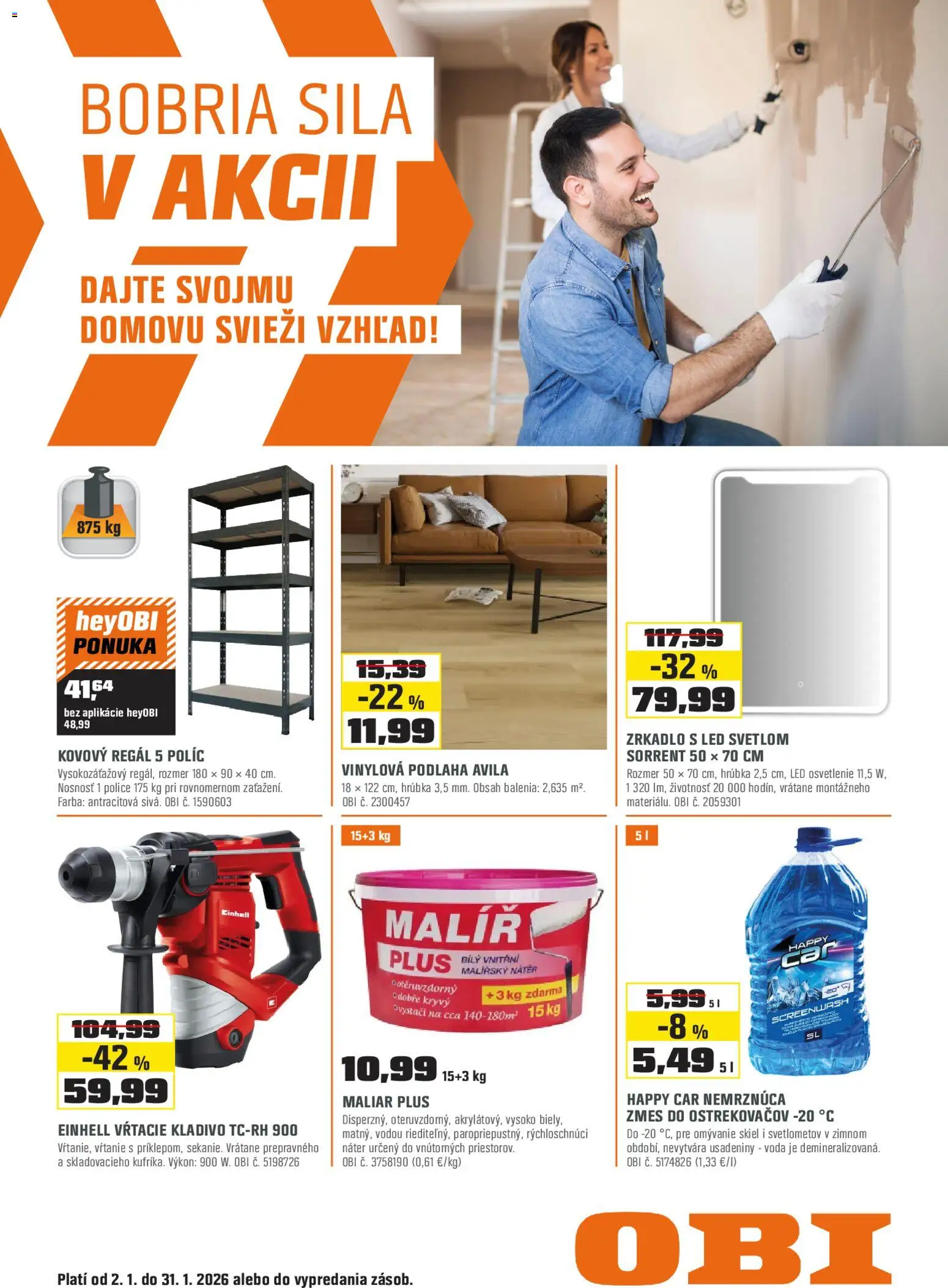 Nové OBI akcie – leták je platný od 02.01.2026 | Strana: 1 | Produkty: Rám, Dlažba, Dvere