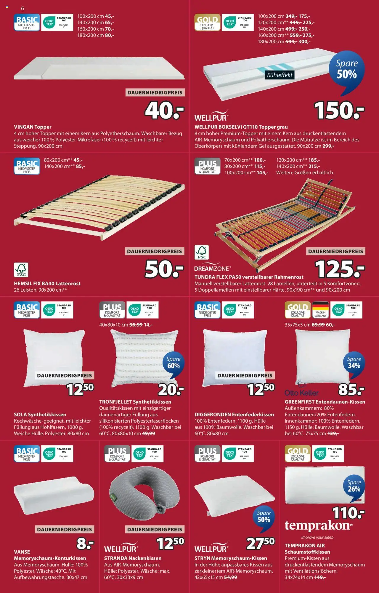 Angebote JYSK - gültig ab dem 27.07.2025 | Seite: 6 | Produkte: Hülle, Matratze, Kissen, Lattenrost