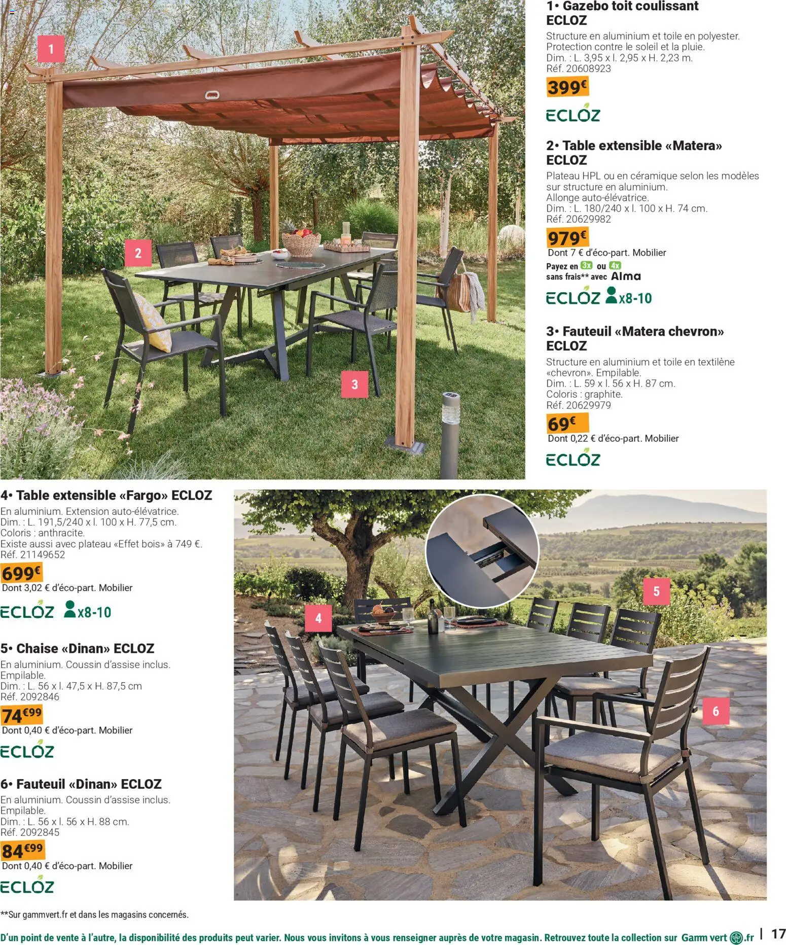 {H1} | Page: 17 | Produits: Plateau, Table extensible, Fauteuil, Table