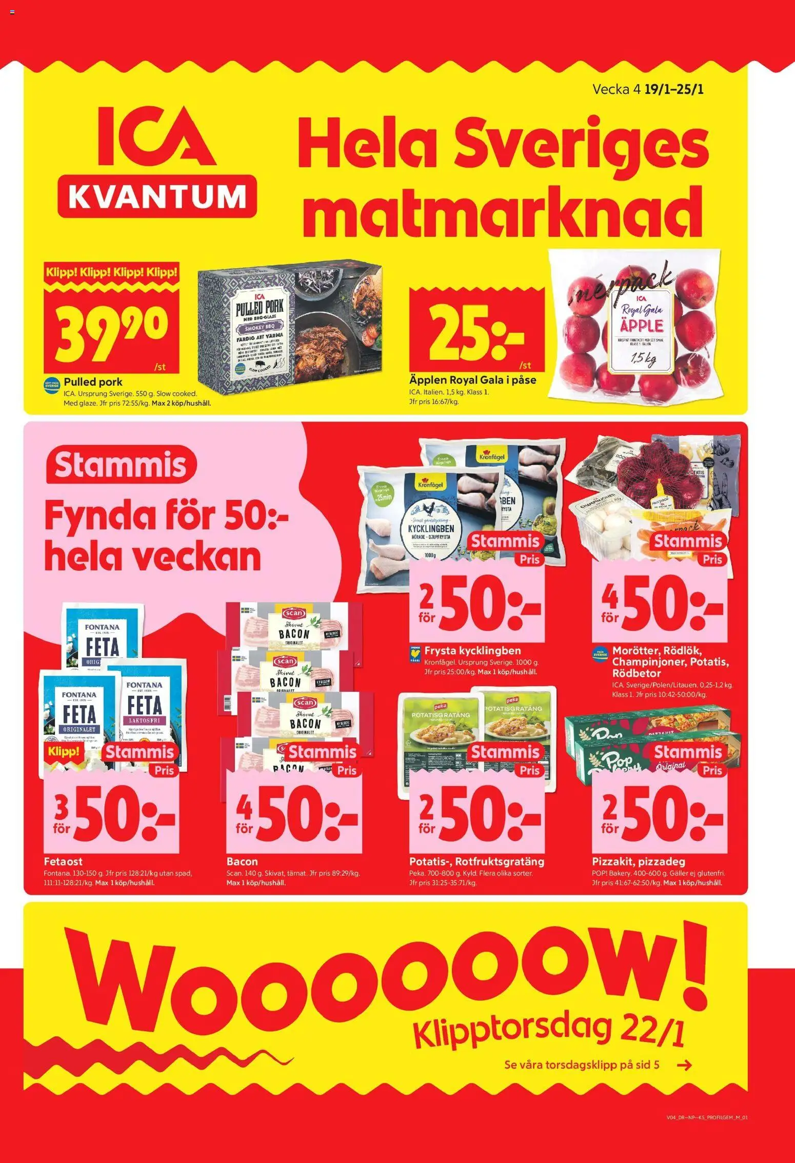 ICA Kvantum reklamblad aktuell från 19.01.2026 | Sida: 1 | Produkter: Bacon, Galler, Fetaost, Potatisgratäng