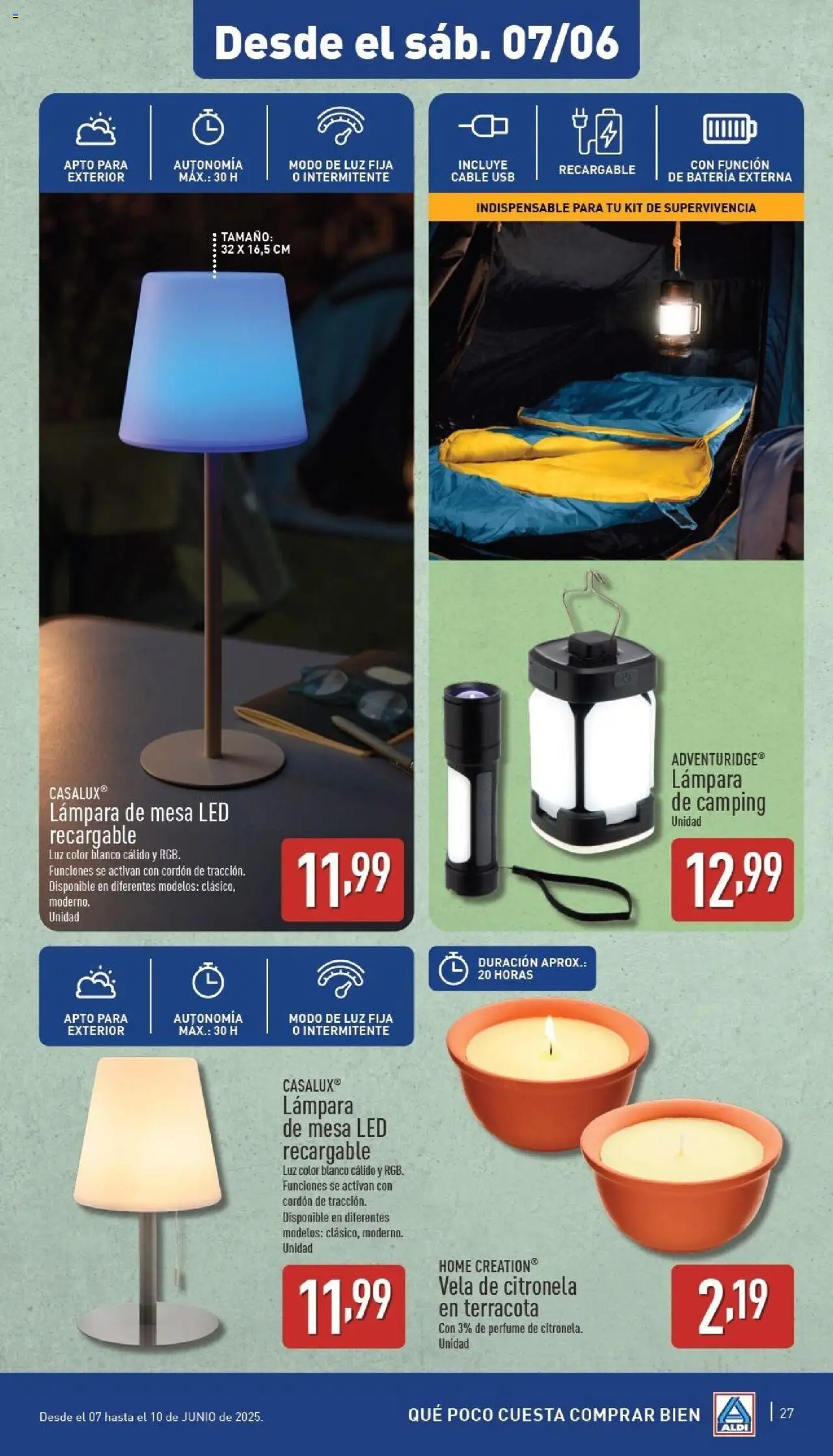 Aldi folleto Península │ válido desde el 02.06.2025 | Página: 27 | Productos: Vela, USB, Mesa, Lámpara