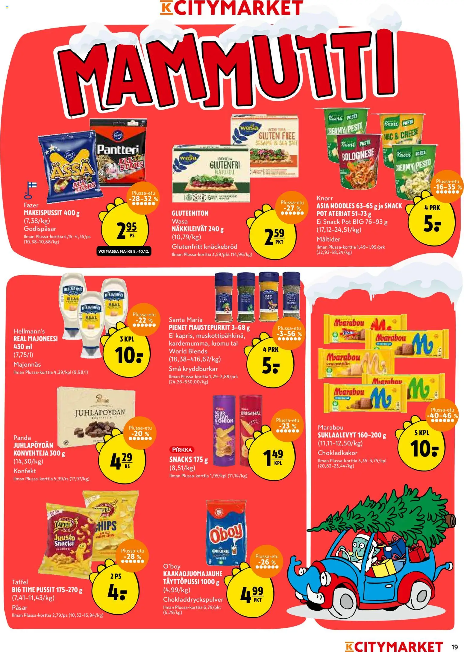 K-Citymarket tarjoukset – voimassa 08.12.2025 alkaen | Sivu: 19 | Tuotteet: Majoneesi, Makeispussit, Suklaalevyt, Pesto