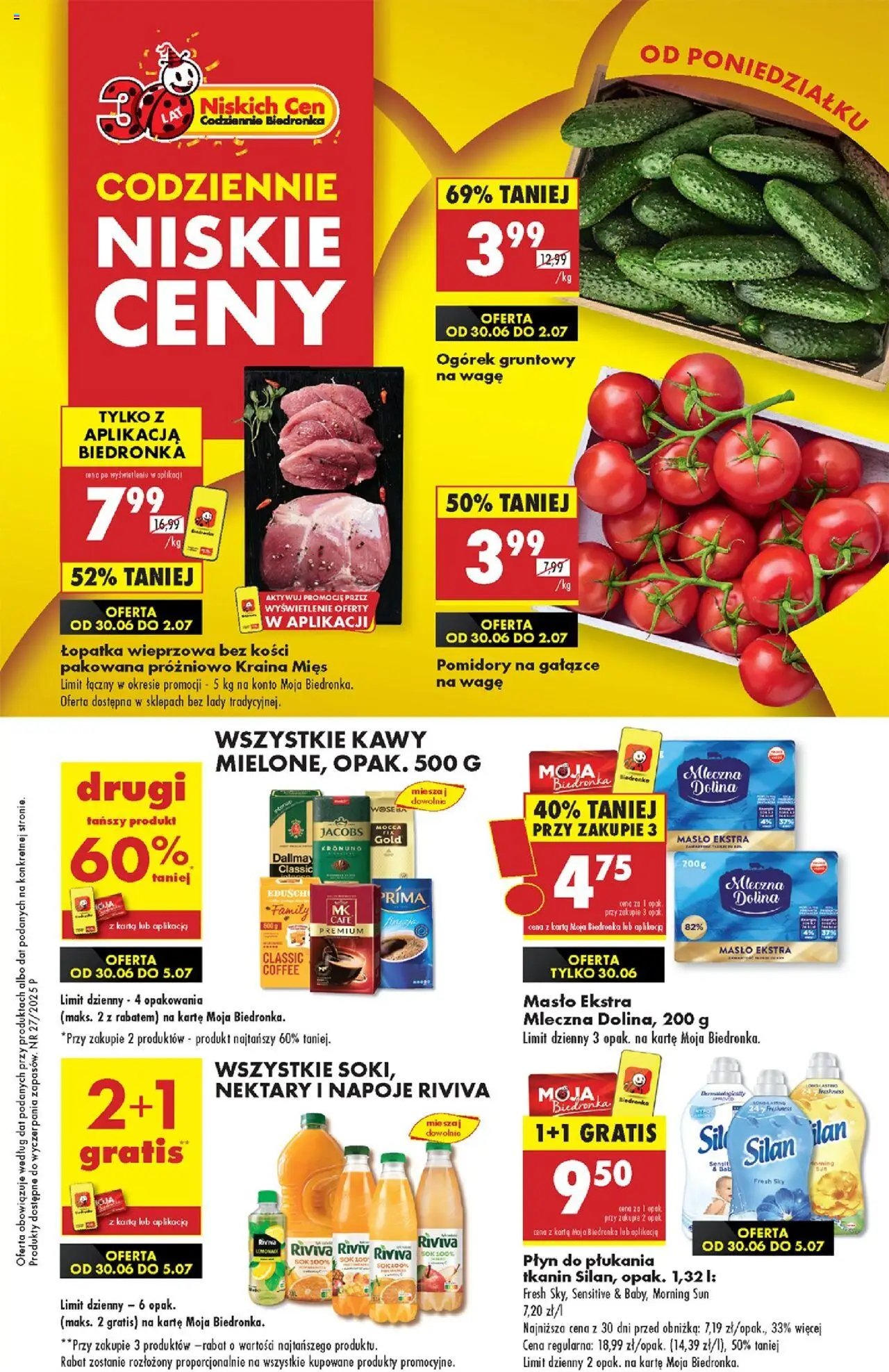Biedronka gazetka od 30.06.2025 | Strona: 1 | Produkty: Napoje, Kawa, Sok, Pomidory