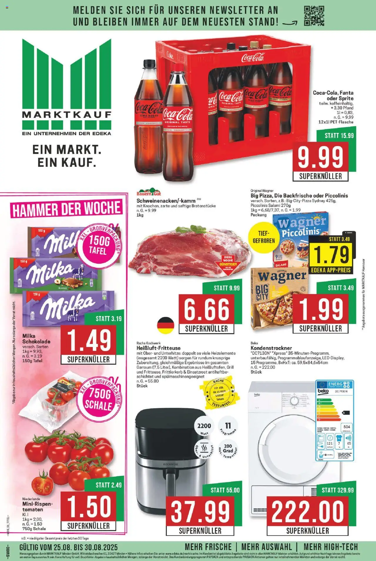 Marktkauf Prospekt 	 - gültig ab dem 25.08.2025 | Seite: 1 | Produkte: Tomaten, Milka, Salami, Heißluftfritteuse