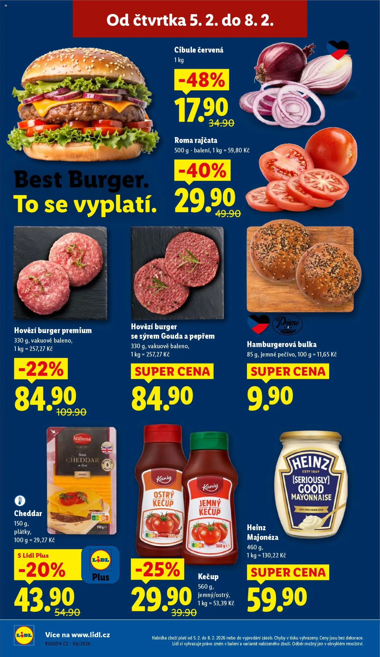 Lidl leták od 05.02.2026 | Strana: 20 | Produkty: Hovězí, Gouda, Hovězí burger, Cheddar