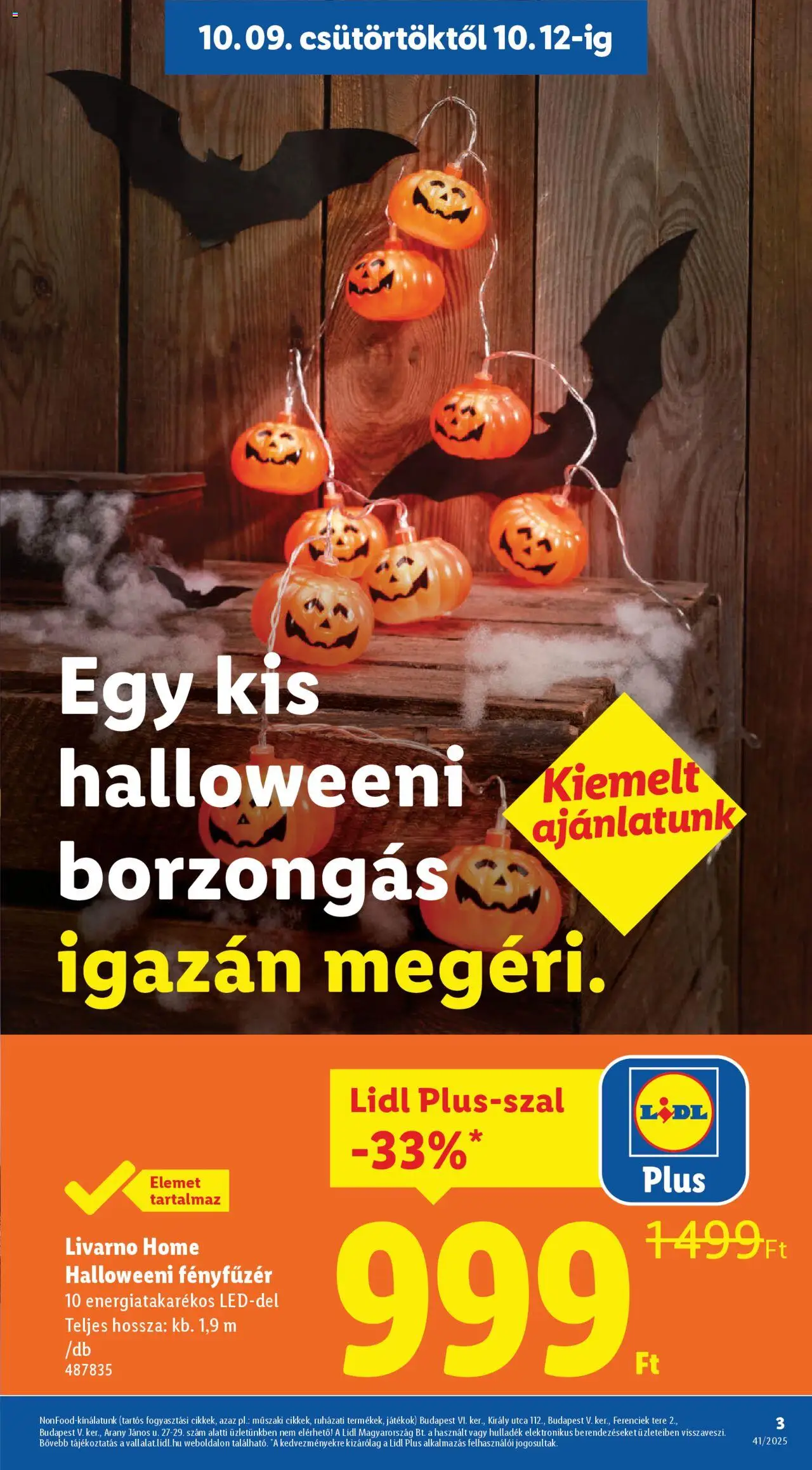 Lidl akciós ujság - amely érvényes a következő dátumtól: 09.10.2025 | Oldal: 3 | Termékek: Fényfüzér, Játékok