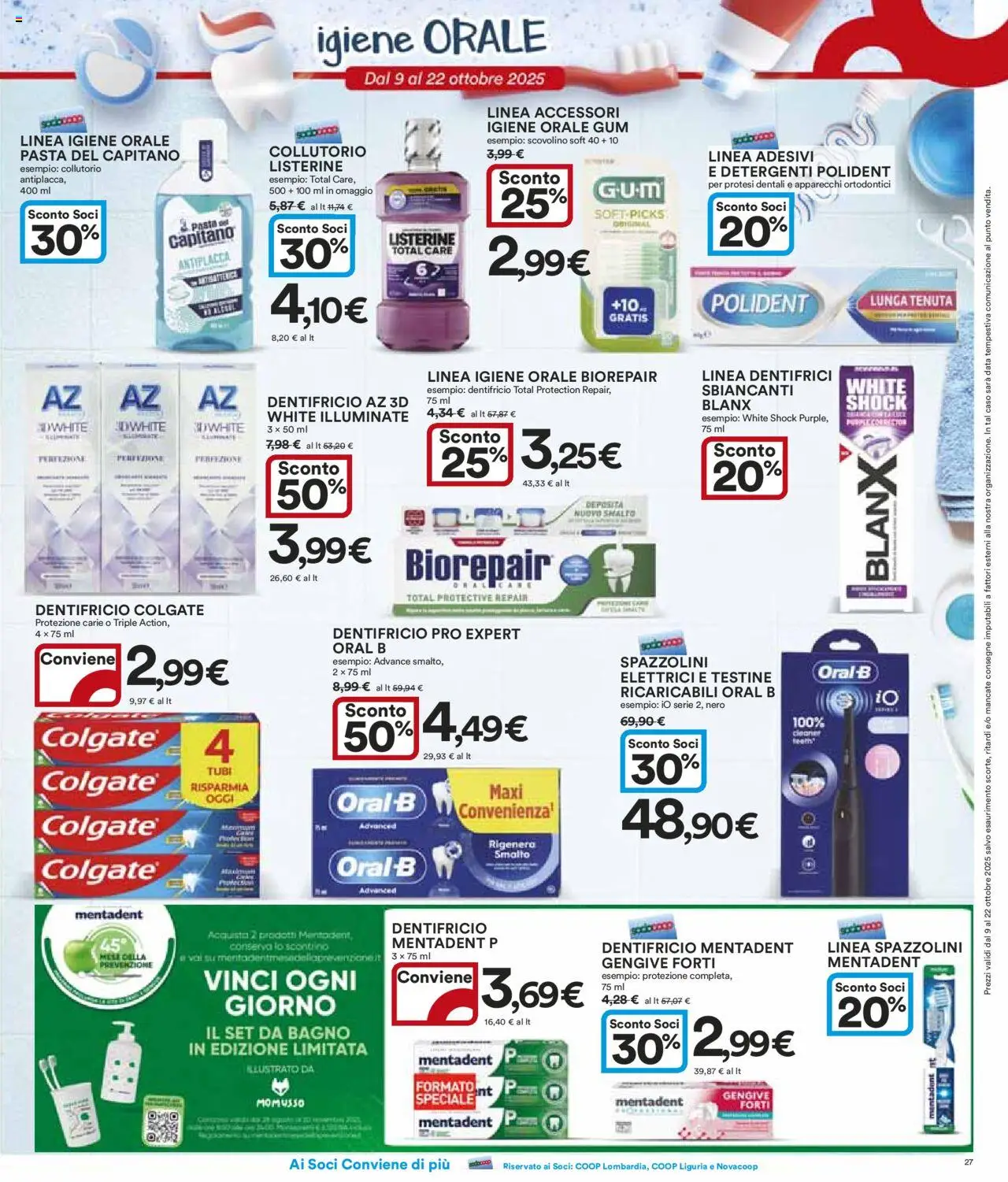 Volantino Ipercoop del 09.10.2025 | Pagina: 27 | Prodotti: Dentifricio, Collutorio, Mele, Bagno