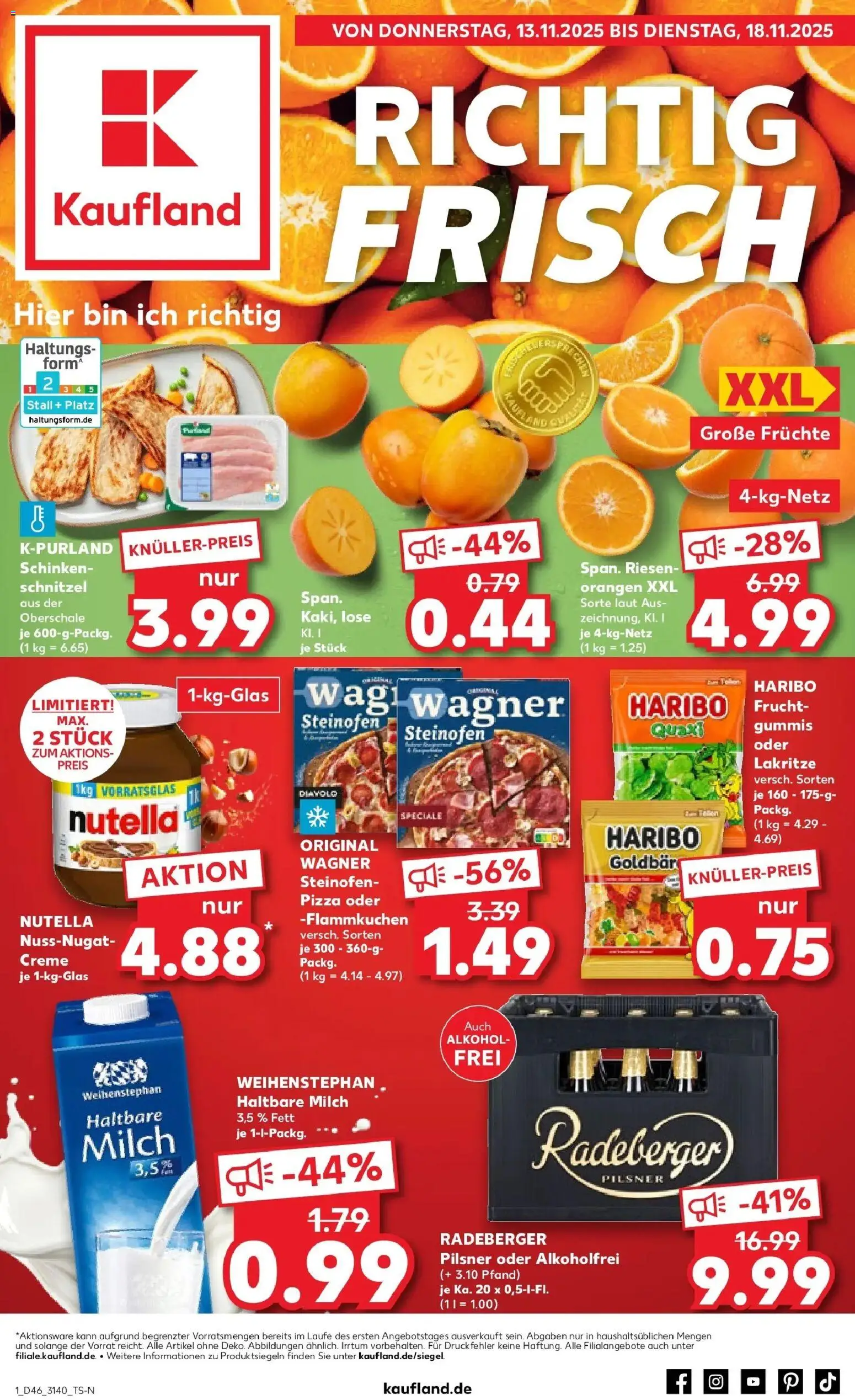 Kaufland prospekt Taucha	 – gültig ab 13.11.2025 | Seite: 1 | Produkte: Haribo, Haltbare milch, Schinken, Radeberger pilsner