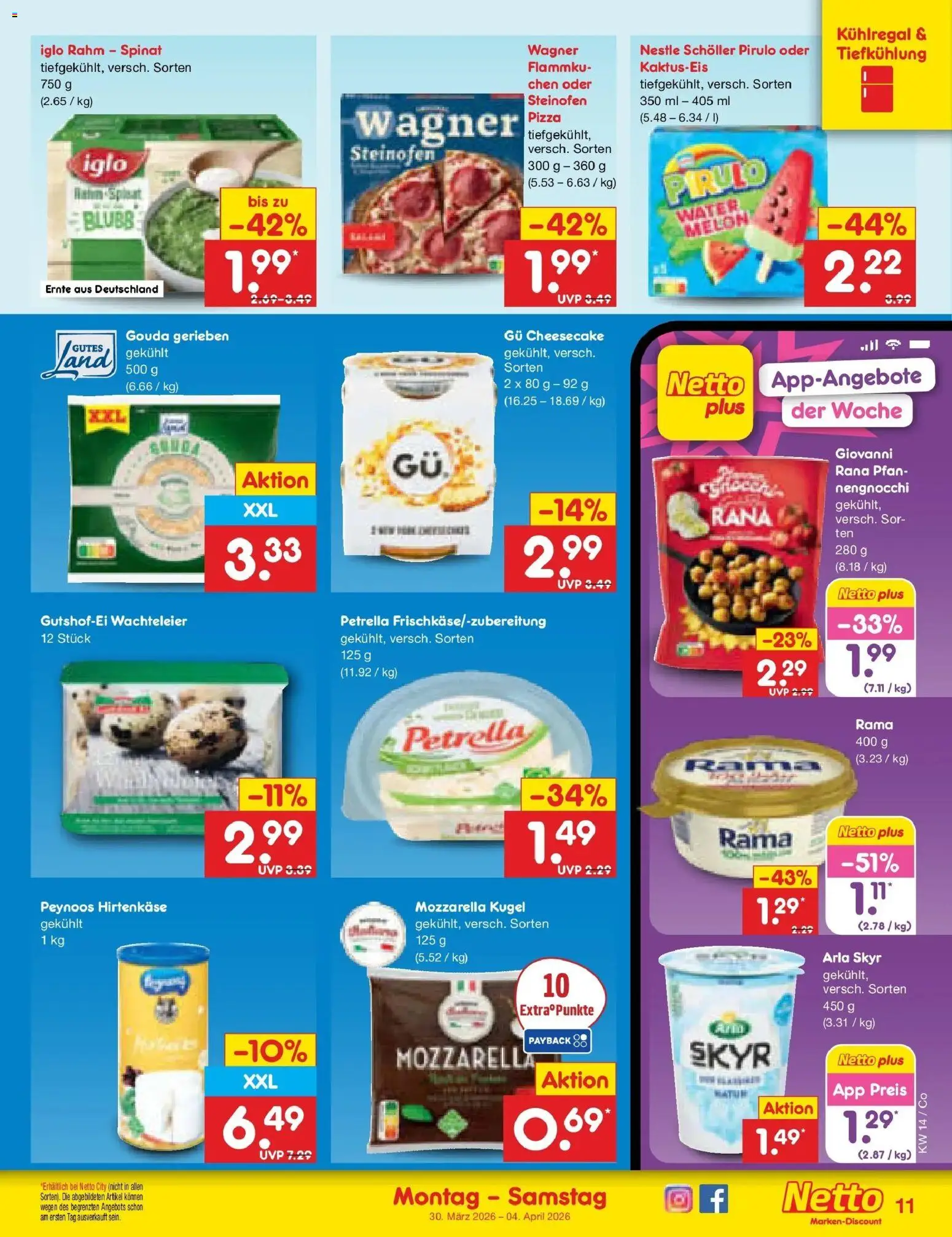 Netto Marken-Discount Prospekt Bitterfeld-Wolfen	 – gültig ab 29.03.2026 | Seite: 11 | Produkte: Mozzarella, Iglo, Skyr, Arla skyr