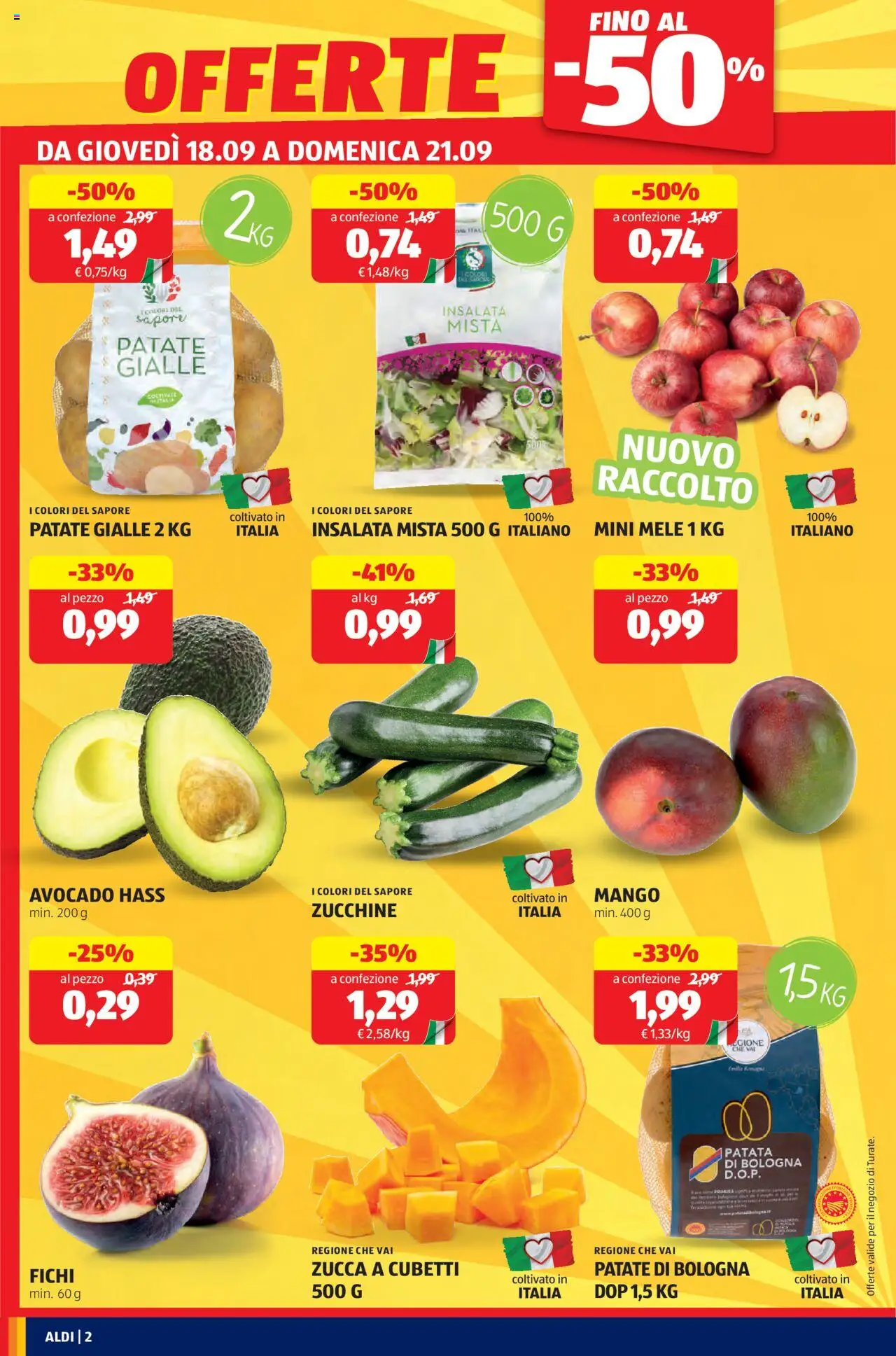 Volantino Aldi del 18.09.2025 | Pagina: 2 | Prodotti: Insalata, Avocado, Mango, Zucca