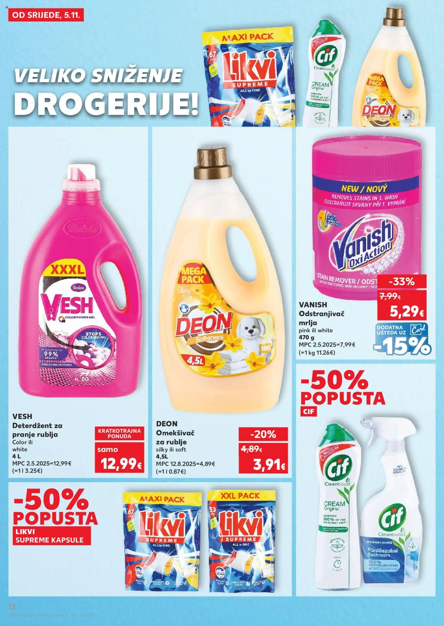 Kaufland katalog | vrijedi od 05.11.2025 | Stranica: 12 | Proizvodi: Deterdžent za pranje rublja, Omekšivač, Deterdžent, Vanish