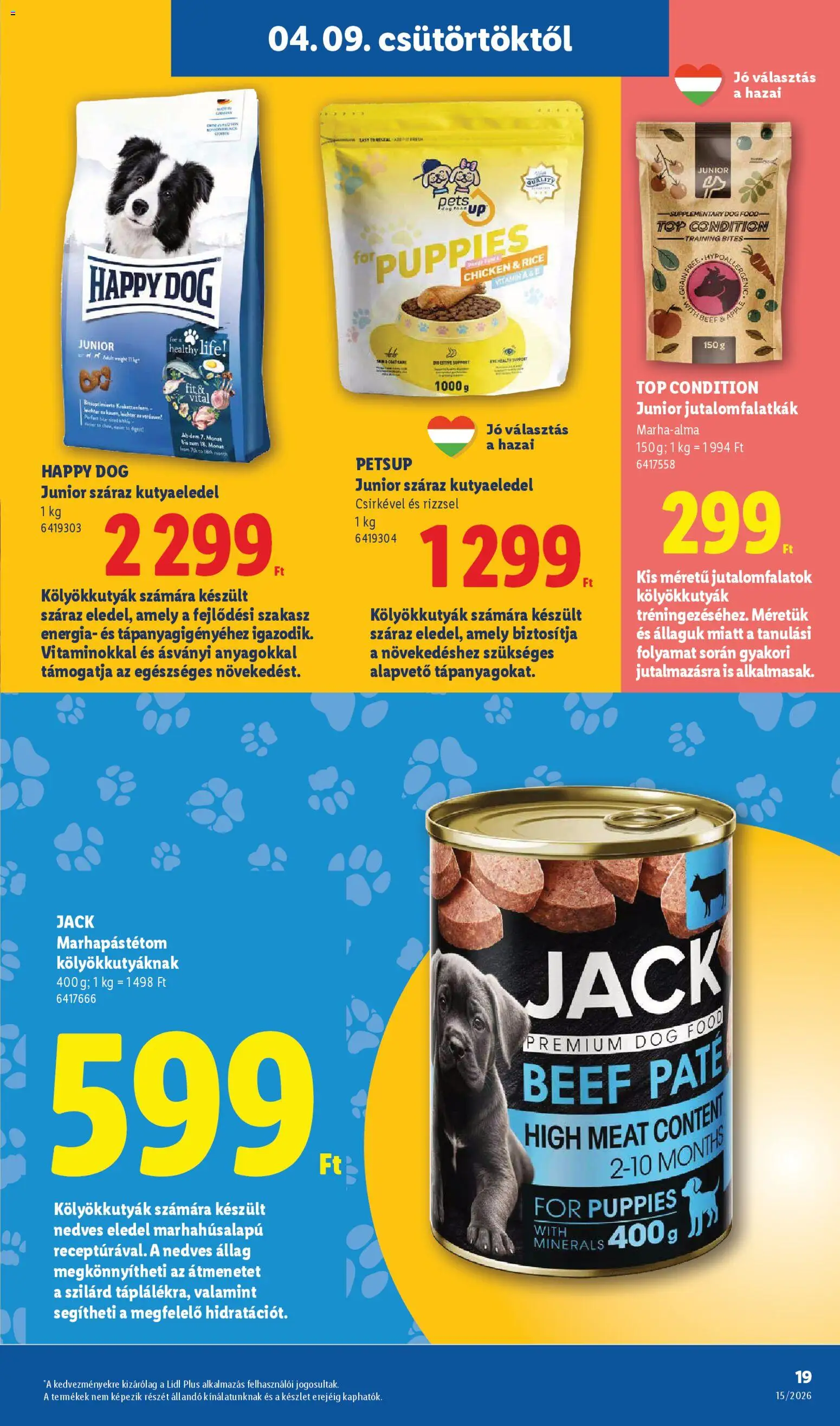 Lidl akciós ujság - amely érvényes a következő dátumtól: 09.04.2026 | Oldal: 19 | Termékek: Kutyaeledel