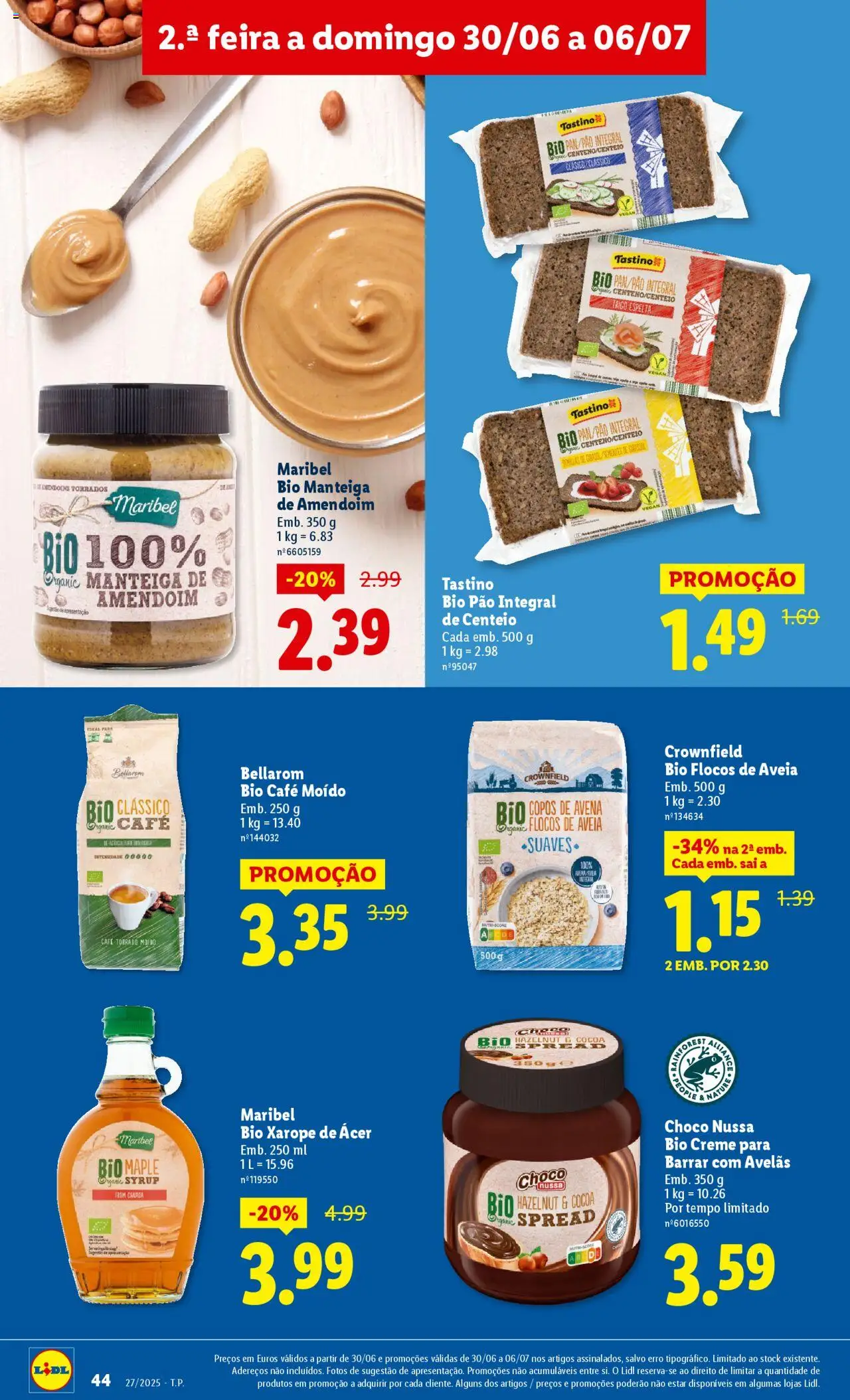 Lidl folheto │ válido de 30.06.2025 | Página: 44 | Produtos: Manteiga de amendoim, Centeio, Café, Flocos