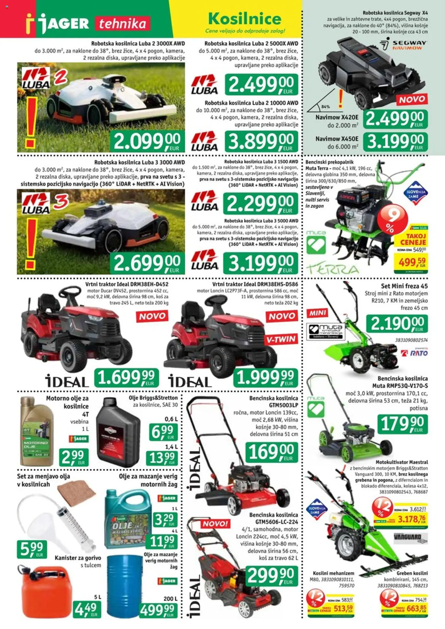 Novi Jager katalog ponudbe – veljaven od 01.04.2026 | Stran: 14 | Izdelki: Teza, Kosilnica, Robotska kosilnica, Olje