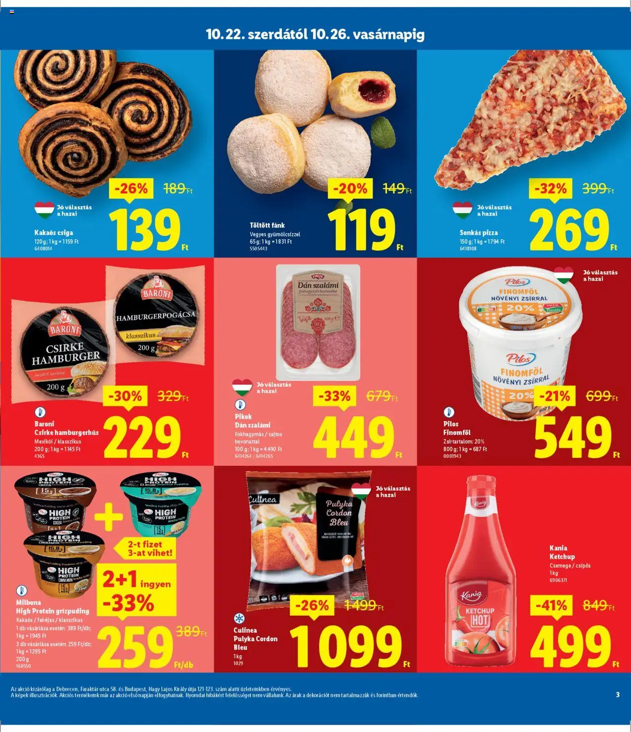 Lidl akciós ujság - amely érvényes a következő dátumtól: 22.10.2025 | Oldal: 3 | Termékek: Cordon bleu, Hamburger, Szalámi, Pizza