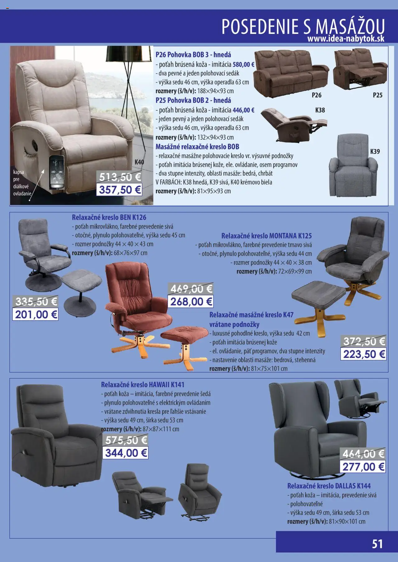 Nové IDEA nábytok akcie – leták je platný od 01.10.2025 | Strana: 51 | Produkty: Kreslá, Pohovka, Masážne kreslo, Polohovacie kreslo