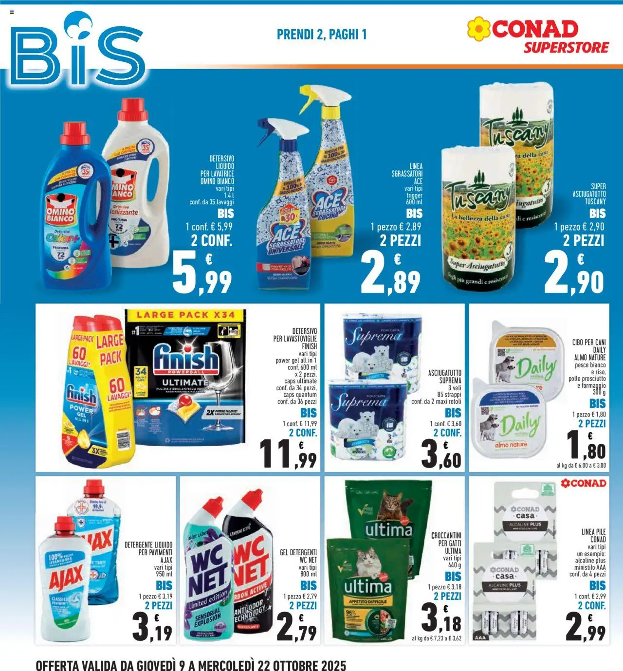 Volantino Conad del 09.10.2025 | Pagina: 6 | Prodotti: Pile, Detergente, Detersivo per lavastoviglie, Lavatrice