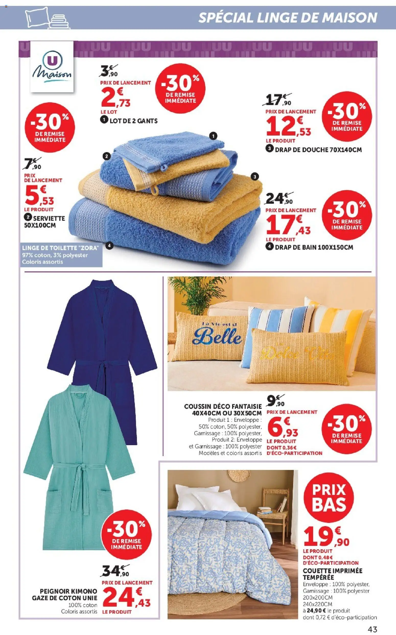 {H1} | Page: 43 | Produits: Peignoir, Kimono, Couette imprimée, Gants