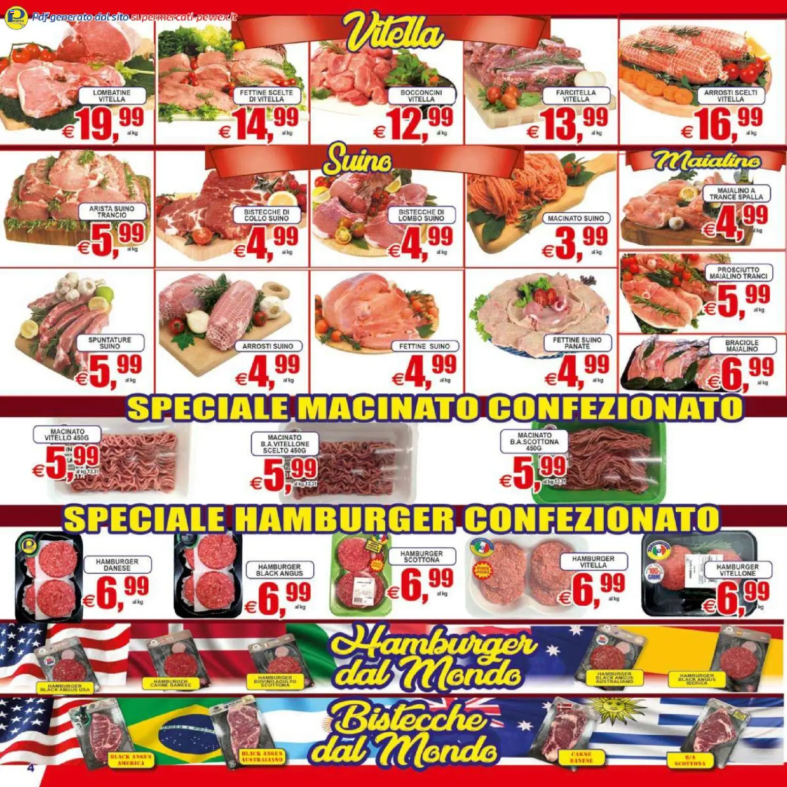 Volantino Pewex del 07.04.2026 | Pagina: 4 | Prodotti: Bovino, Suino, Vitello, Hamburger