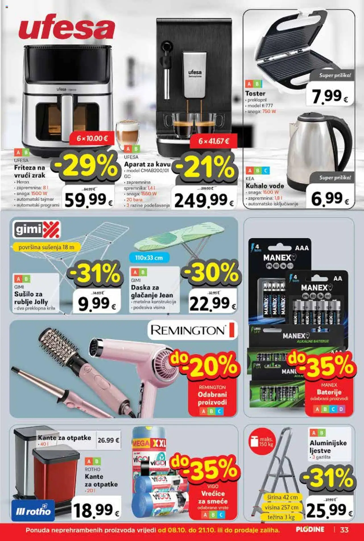 Plodine katalog | vrijedi od 08.10.2025 | Stranica: 33 | Proizvodi: Aparat za kavu, Friteza, Ljestve, Baterije