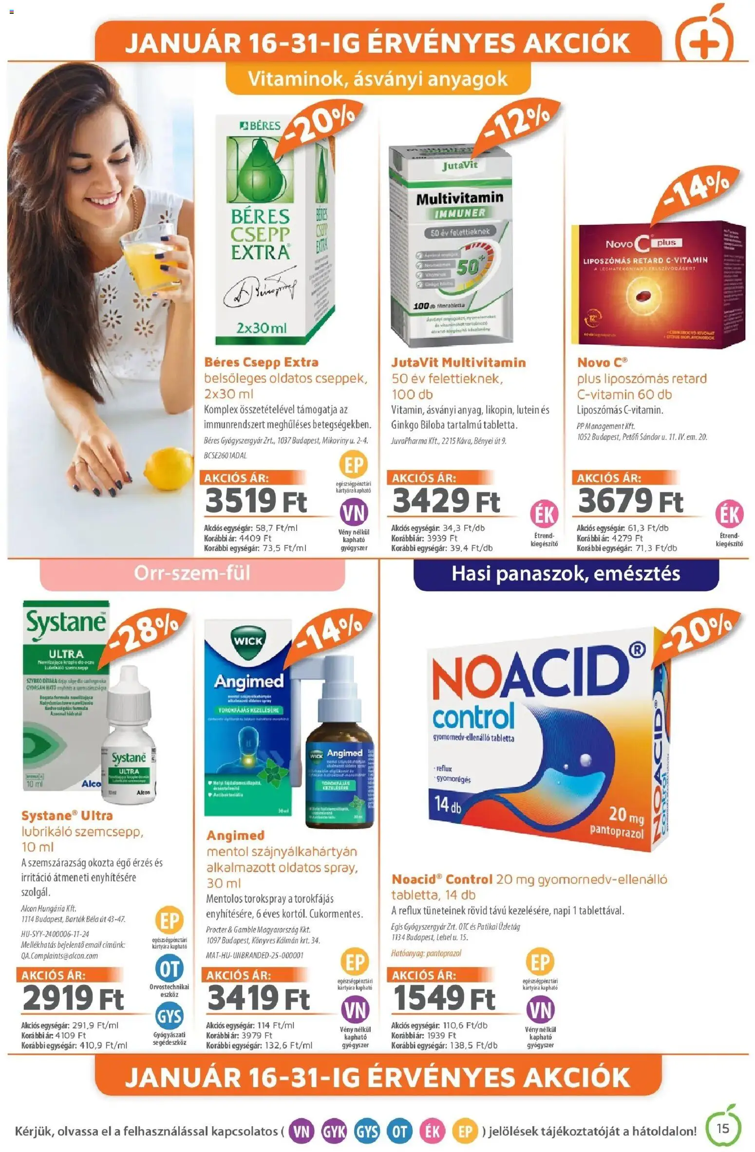 Alma Gyógyszertárak akciós ujság - amely érvényes a következő dátumtól: 01.01.2026 | Oldal: 15 | Termékek: Béres csepp, Ginkgo biloba, Multivitamin