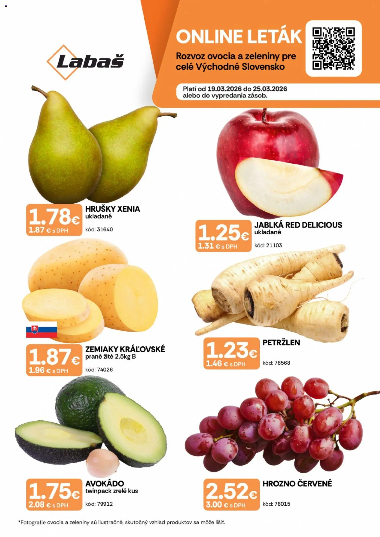 Nové Labaš akcie – leták je platný od 19.03.2026 | Strana: 1 | Produkty: Jablká, Zemiaky, Hrušky, Petržlen