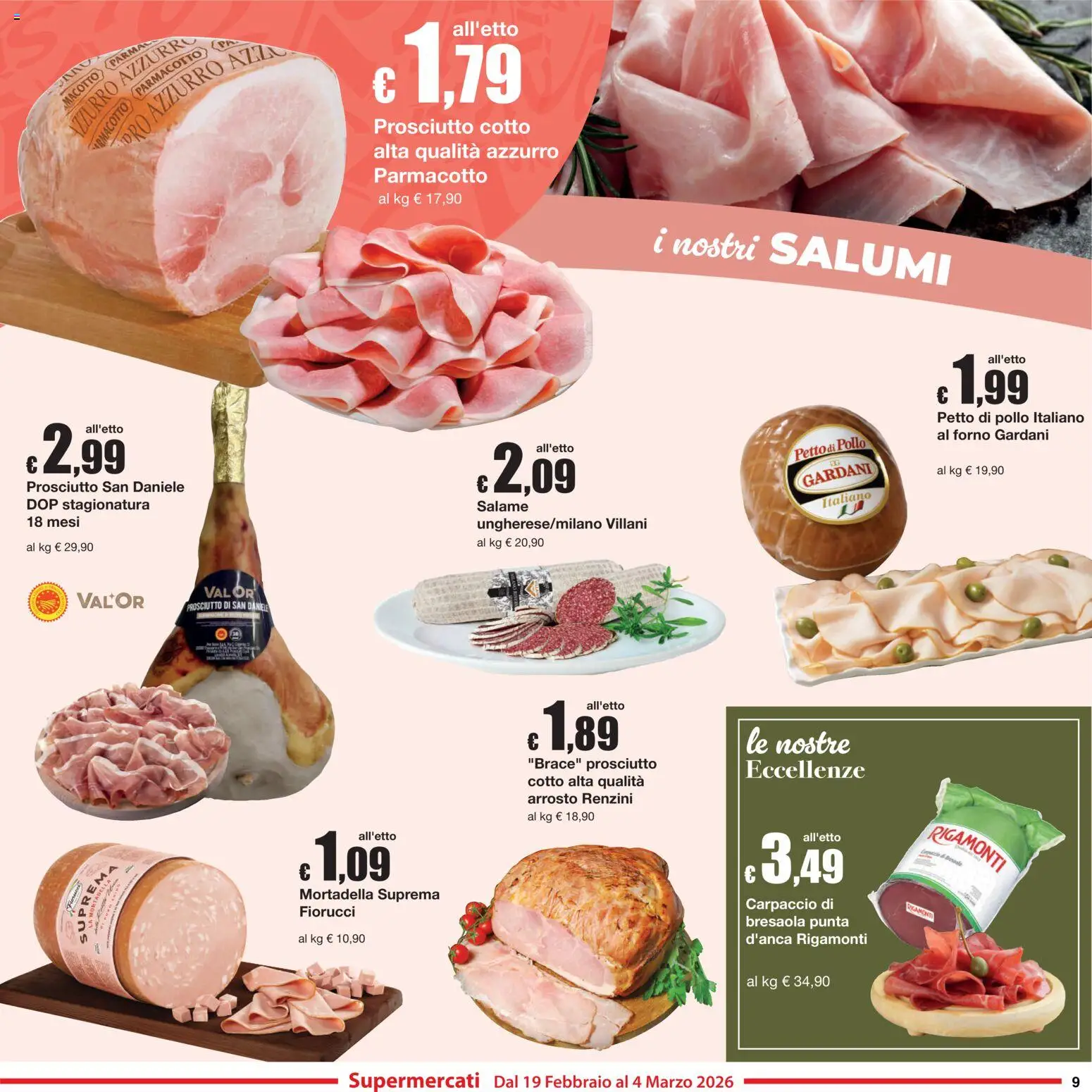 Volantino Sì con Te del 19.02.2026 | Pagina: 9 | Prodotti: Petto di Pollo, Salame, Prosciutto, Forno