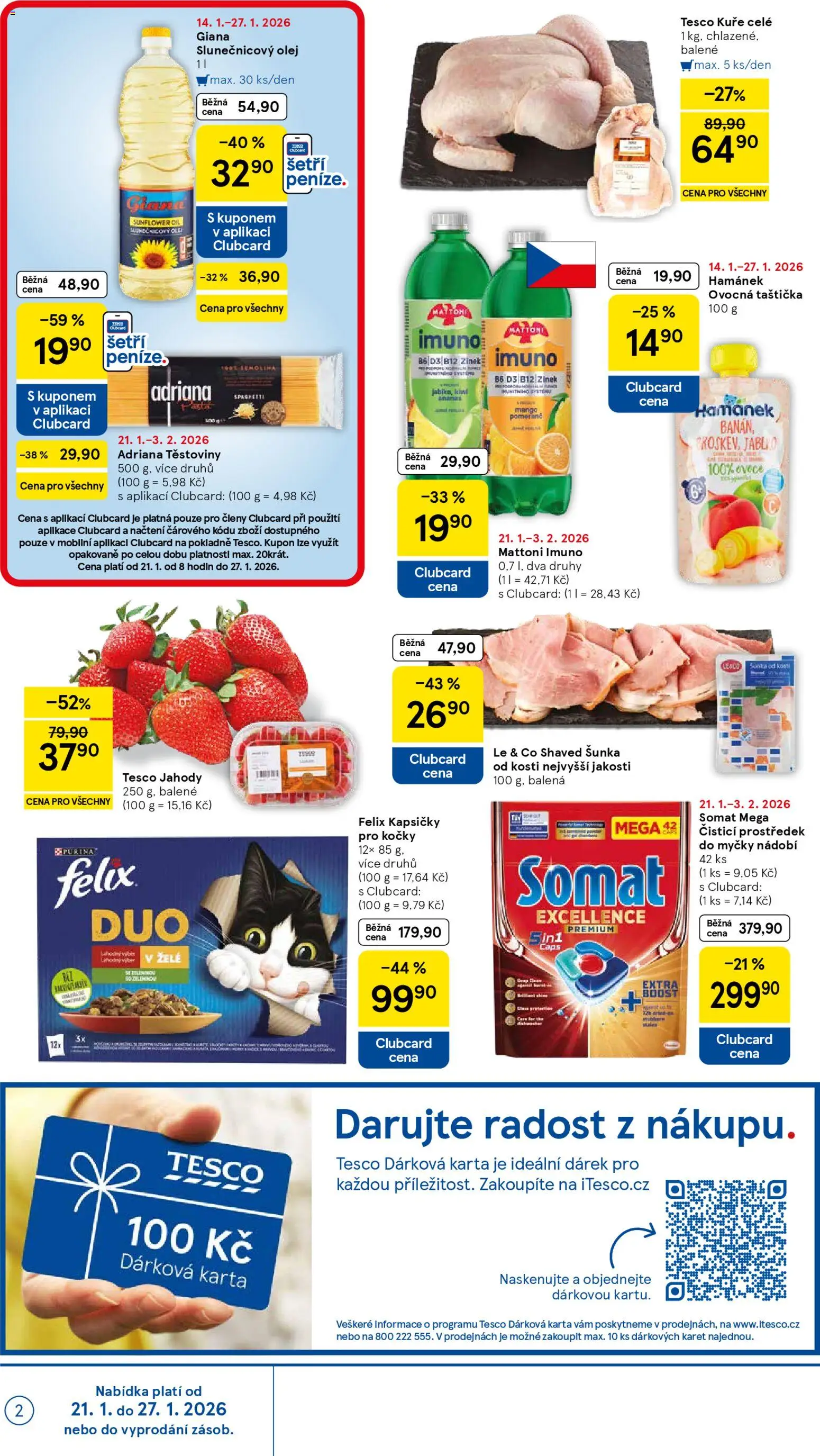 Tesco leták - Supermarket od 21.01.2026 | Strana: 2 | Produkty: Felix, Mattoni, Šunka, Těstoviny Adriana