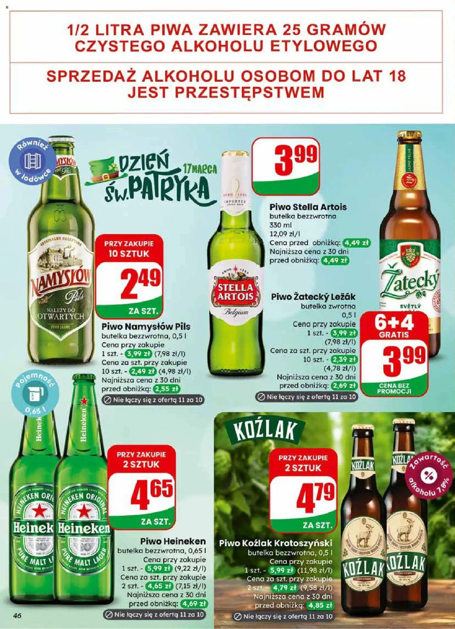 Dino gazetka od 11.03.2026 | Strona: 46 | Produkty: Leżak, Piwo, Piwo Namysłów, Heineken