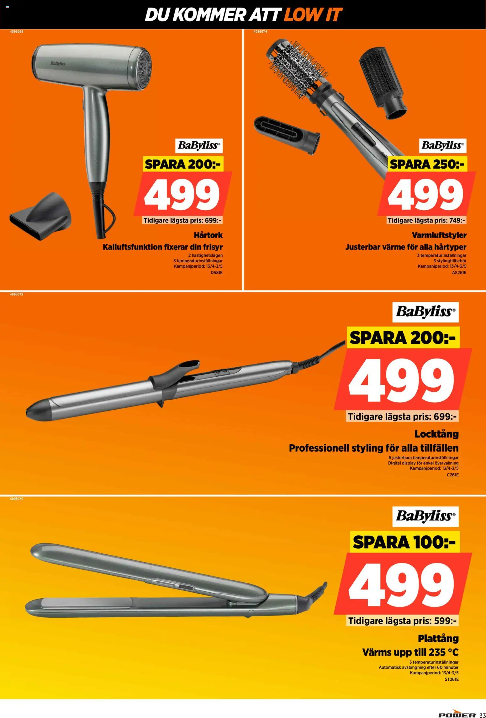 Power reklamblad aktuell från 13.04.2026 | Sida: 33 | Produkter: Locktång, Hårtork, Plattång