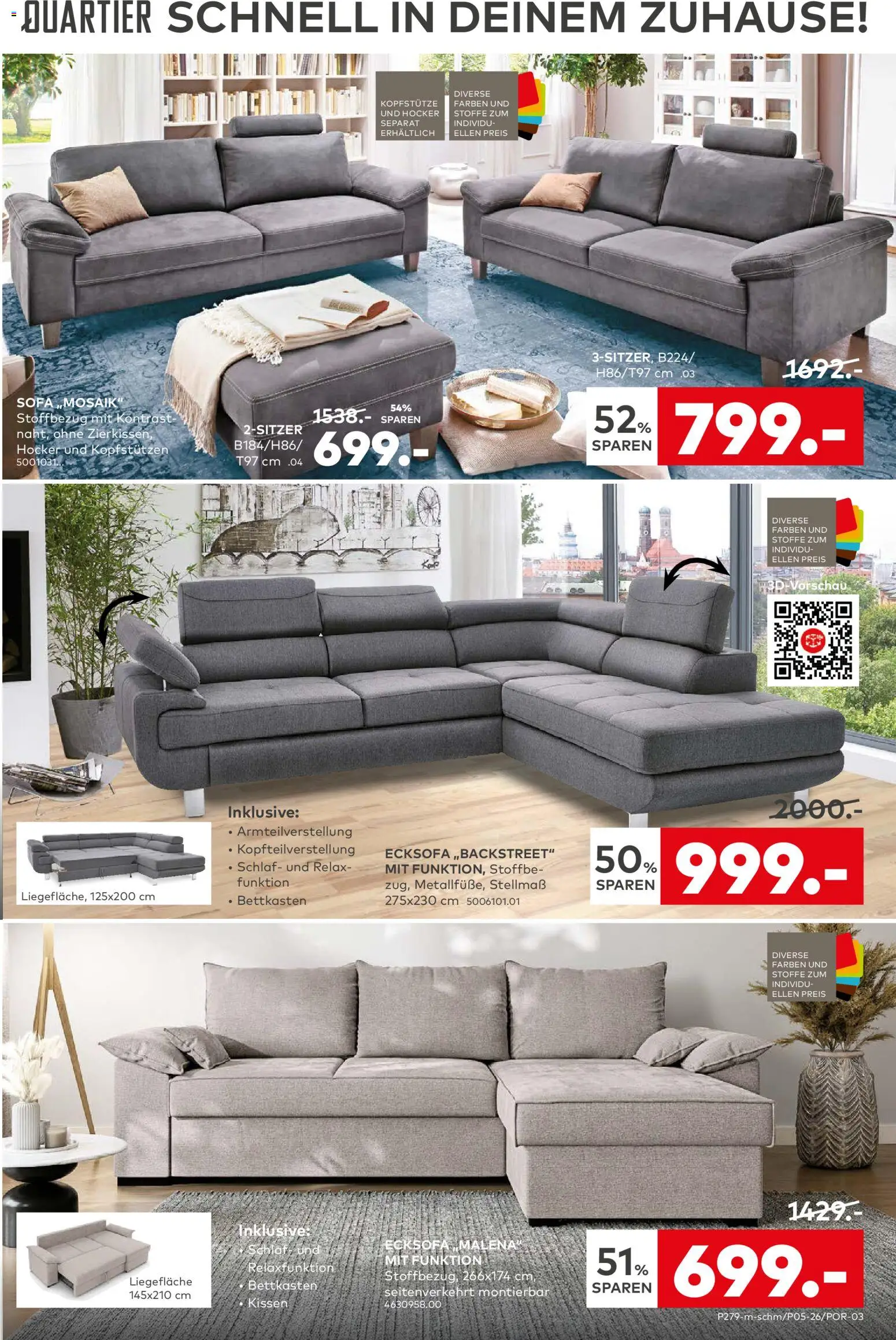 Porta! Prospekt Berlin – gültig ab 25.01.2026 | Seite: 3 | Produkte: Hocker, Ecksofa, Kissen, Sofa