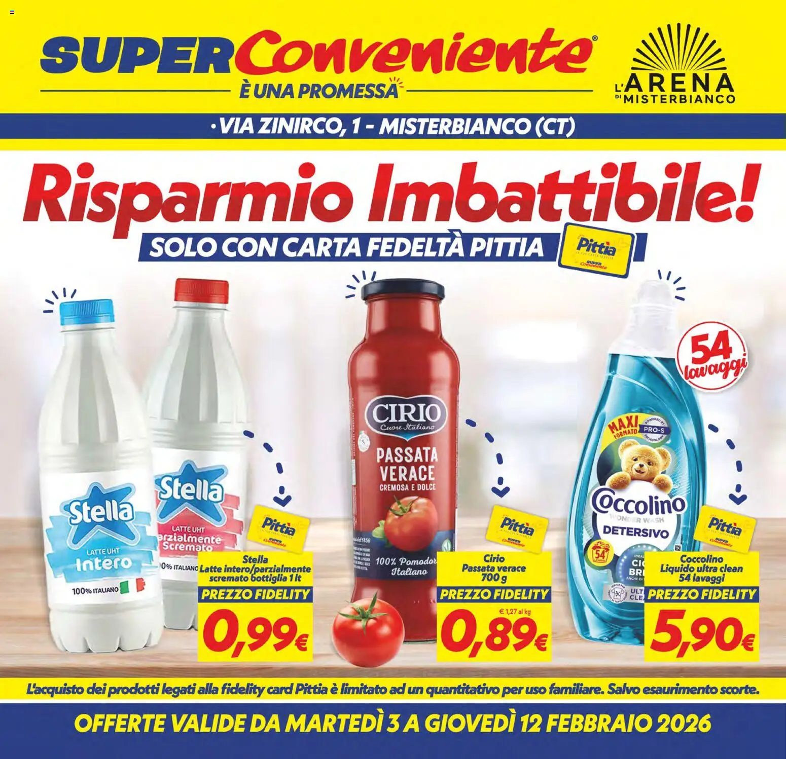 Volantino SuperConveniente del 03.02.2026 | Pagina: 1 | Prodotti: Latte, Bottiglia
