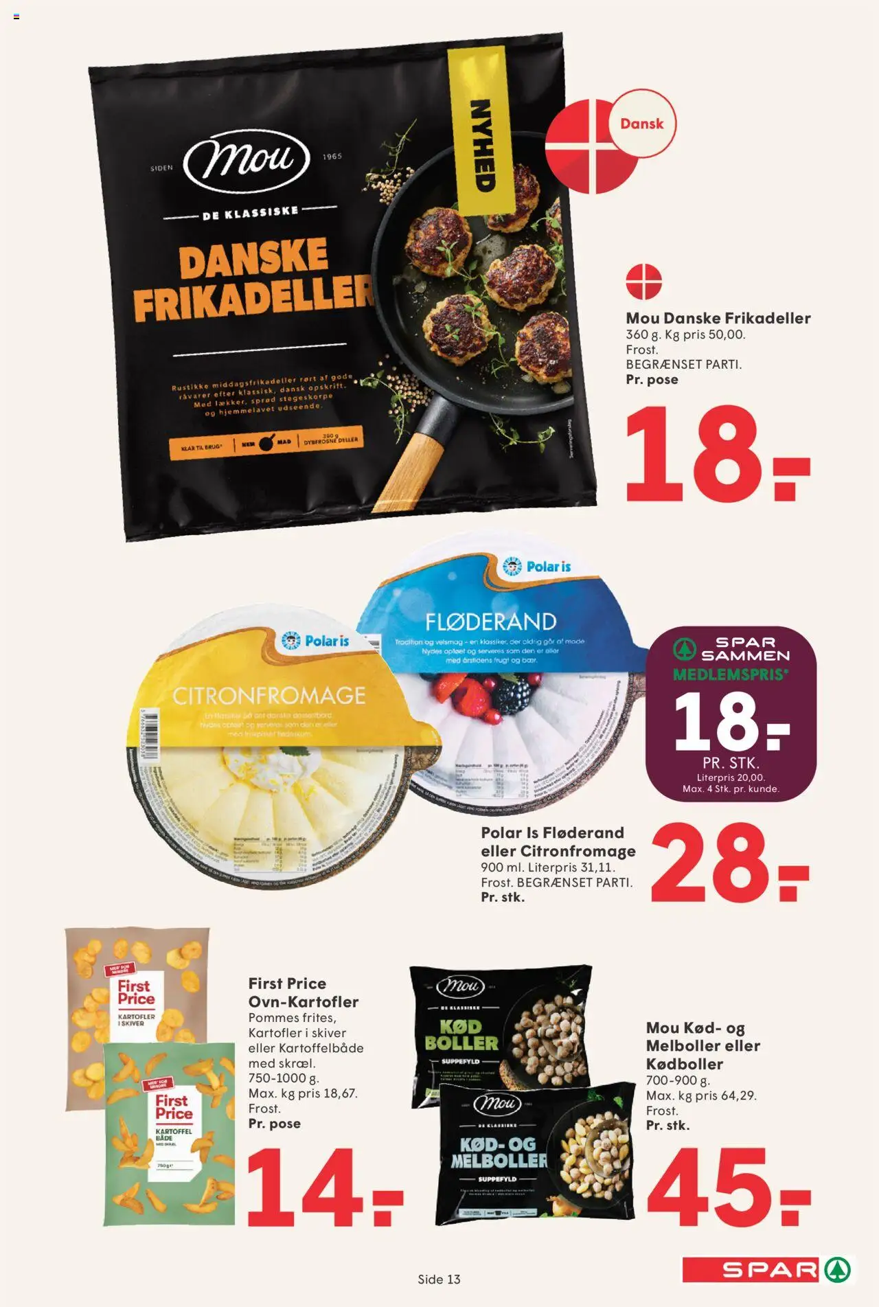 Spar tilbudsavis – gyldig fra 12.09.2025 | Side: 13 | Produkter: Kartoffelbåde, Kartofler, Is, Søm