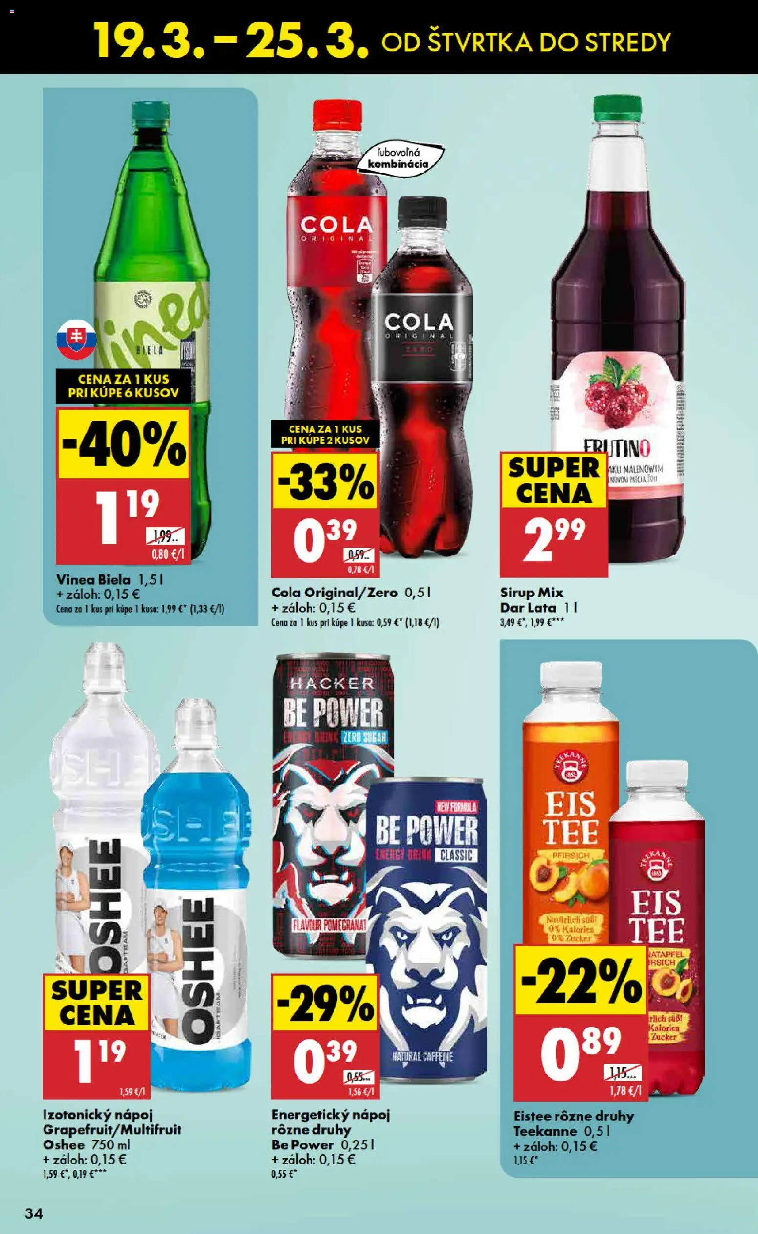 Nové Biedronka akcie – leták je platný od 19.03.2026 | Strana: 34 | Produkty: Aku, Teekanne, Cola, Vinea