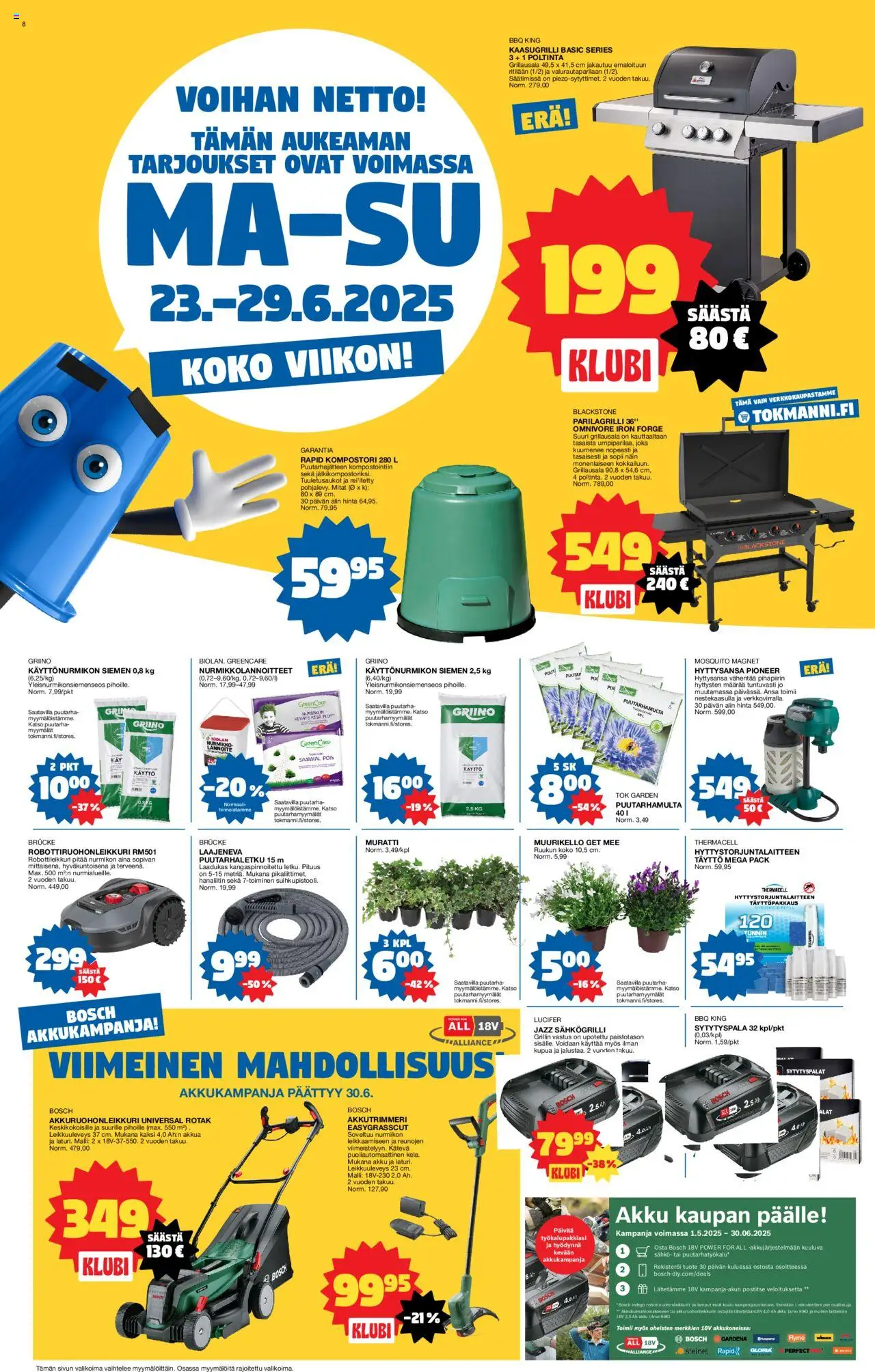  | Sivu: 8 | Tuotteet: Puutarhaletku, Sähkögrilli, Akku, Lannoite
