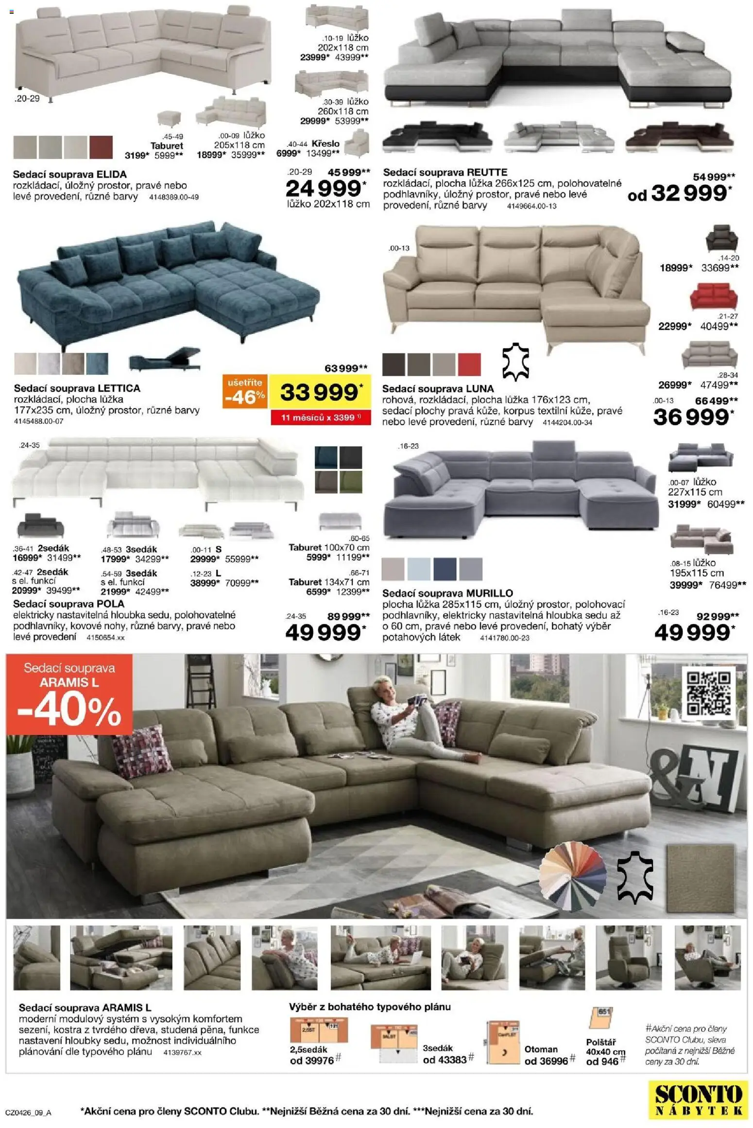 Sconto nábytek leták od 04.03.2026 | Strana: 9 | Produkty: Sedací souprava, Taburet, Polštář, Barvy