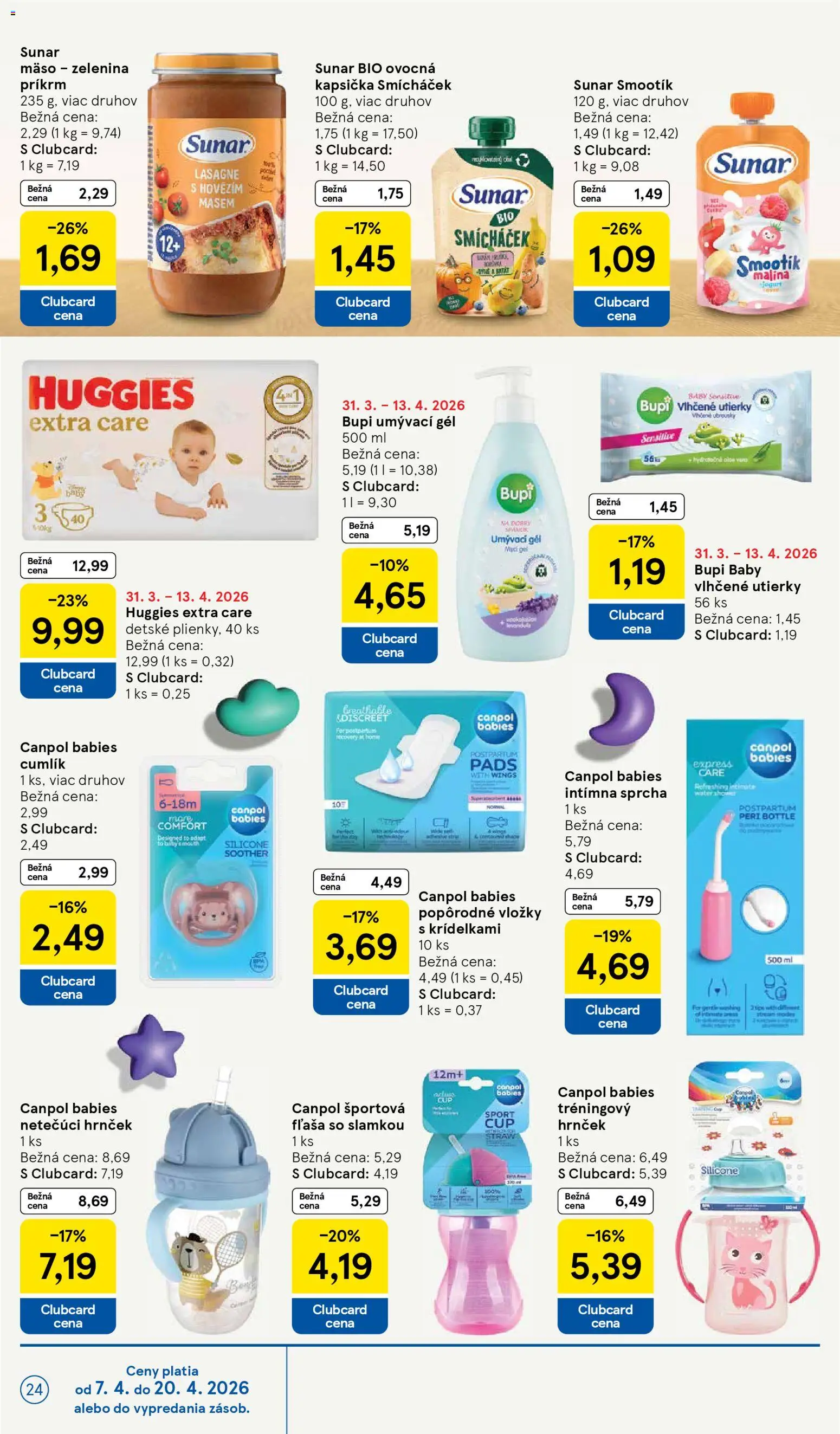 Nové Tesco akcie – leták je platný od 08.04.2026 | Strana: 24 | Produkty: Jogurt, Sunar, Sprcha, Lasagne